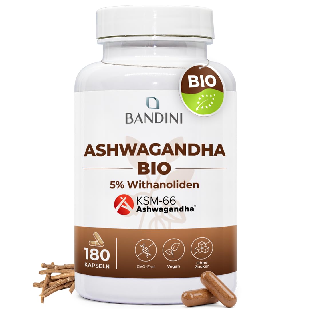 Ašvagandas kapsulas Bandini® Bio Ashwagandha KSM-66®, 180 kapsulas no Withania Somnifera