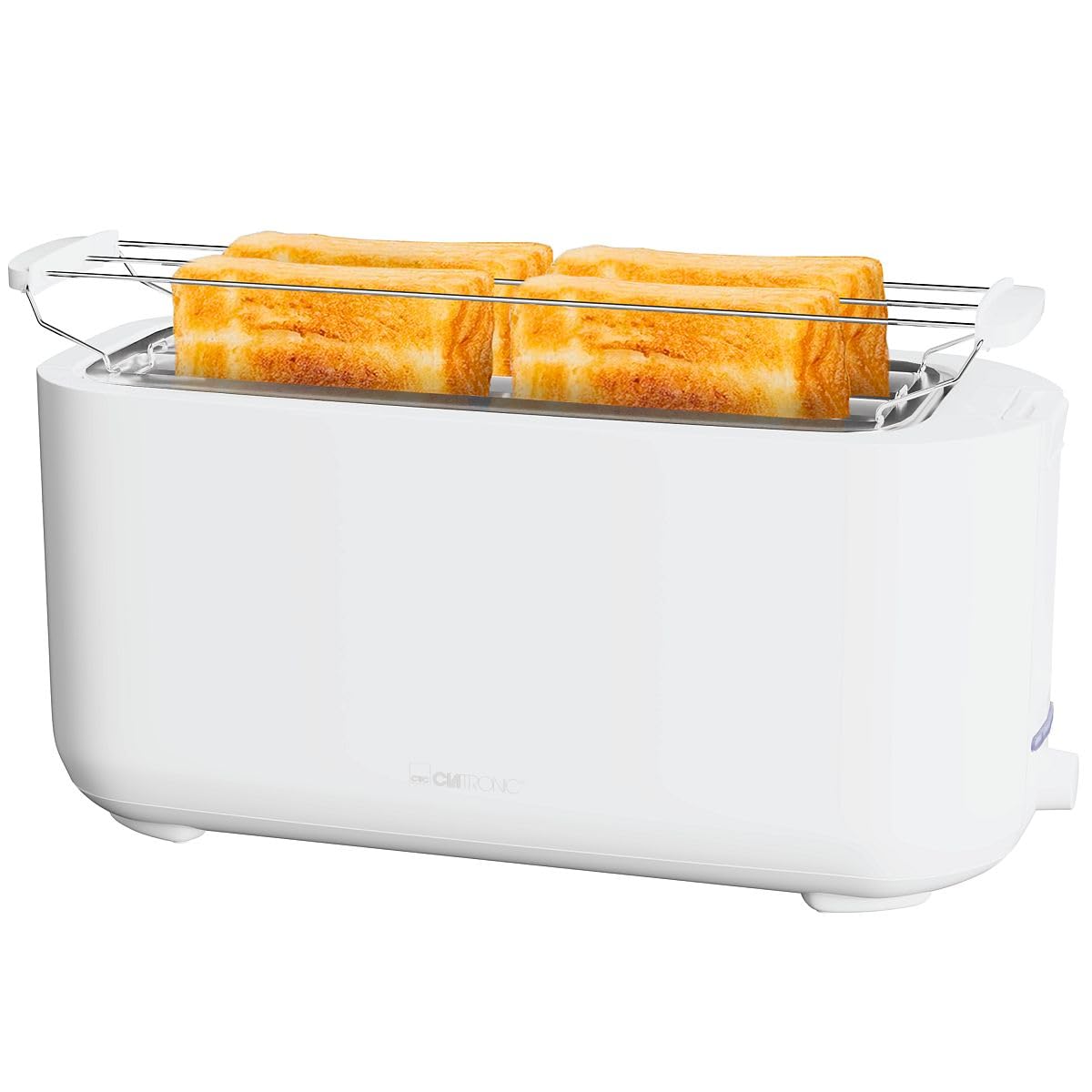 Clatronic® tosteris 4 šķēles | Tosteris ar maizīšu uzlikumu | Garais tosteris ar atkausēšanas/uzsildīšanas/ātrā apstāšanās funkciju | Tosteris balts arī tostermaizēm un gatavām vafelēm | TA 3802 balts