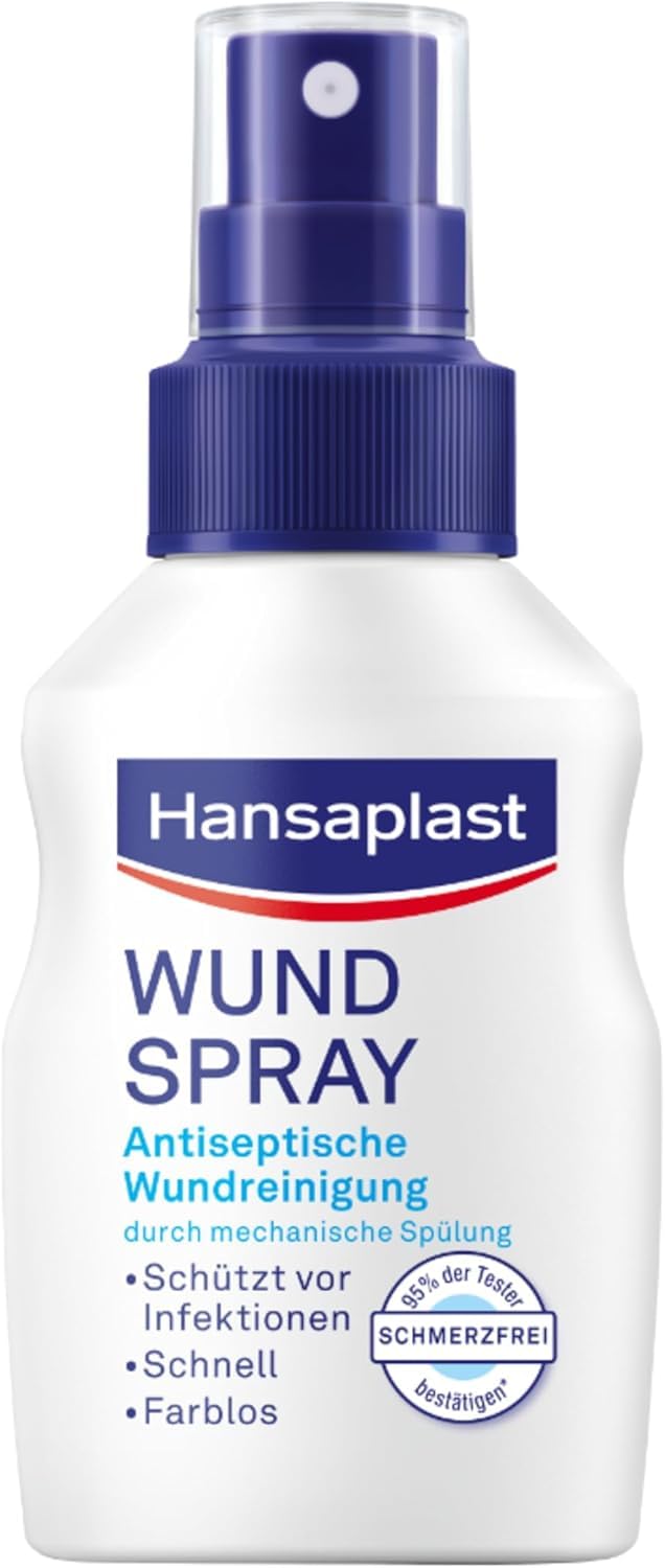 Brūču tīrīšanas aerosols Hansaplast Wundspray (50 ml), antiseptiskai tīrīšanai, bezkrāsains un ādai draudzīgs