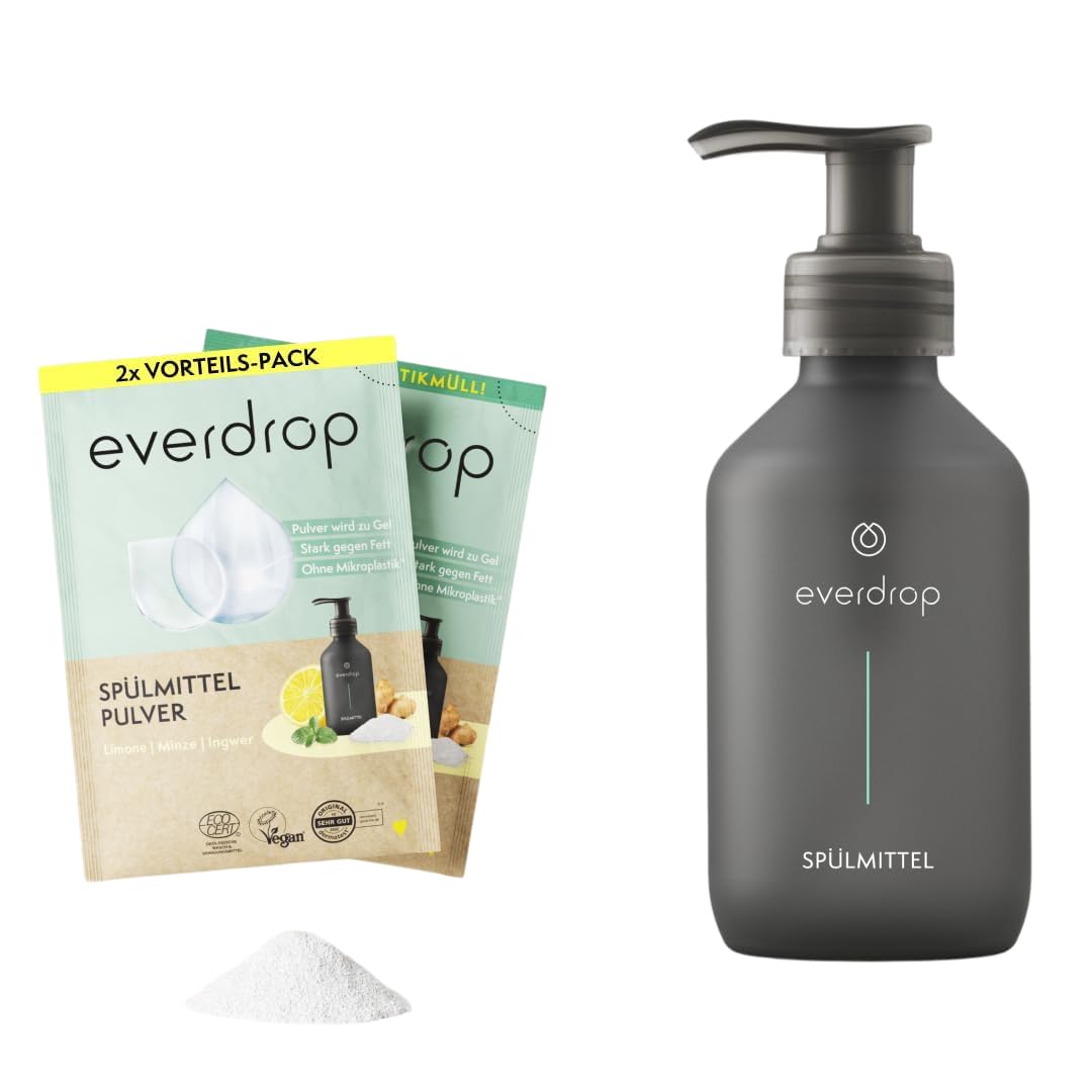 veļas trauku mazgāšanas līdzekļa startera komplekts everdrop (2 x 25 g pulveris, 1 x trauku mazgāšanas pudele)