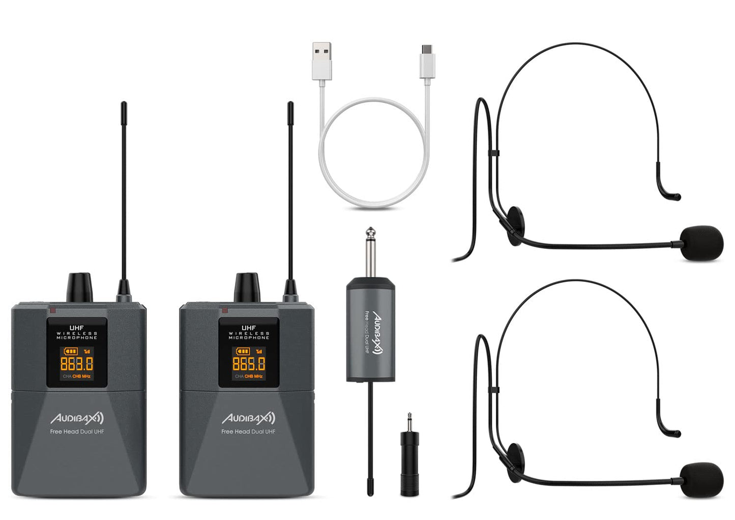 Audibax Missouri Free Head Dual UHF - Rechargeable receiver, dual microphones, wireless audio system.