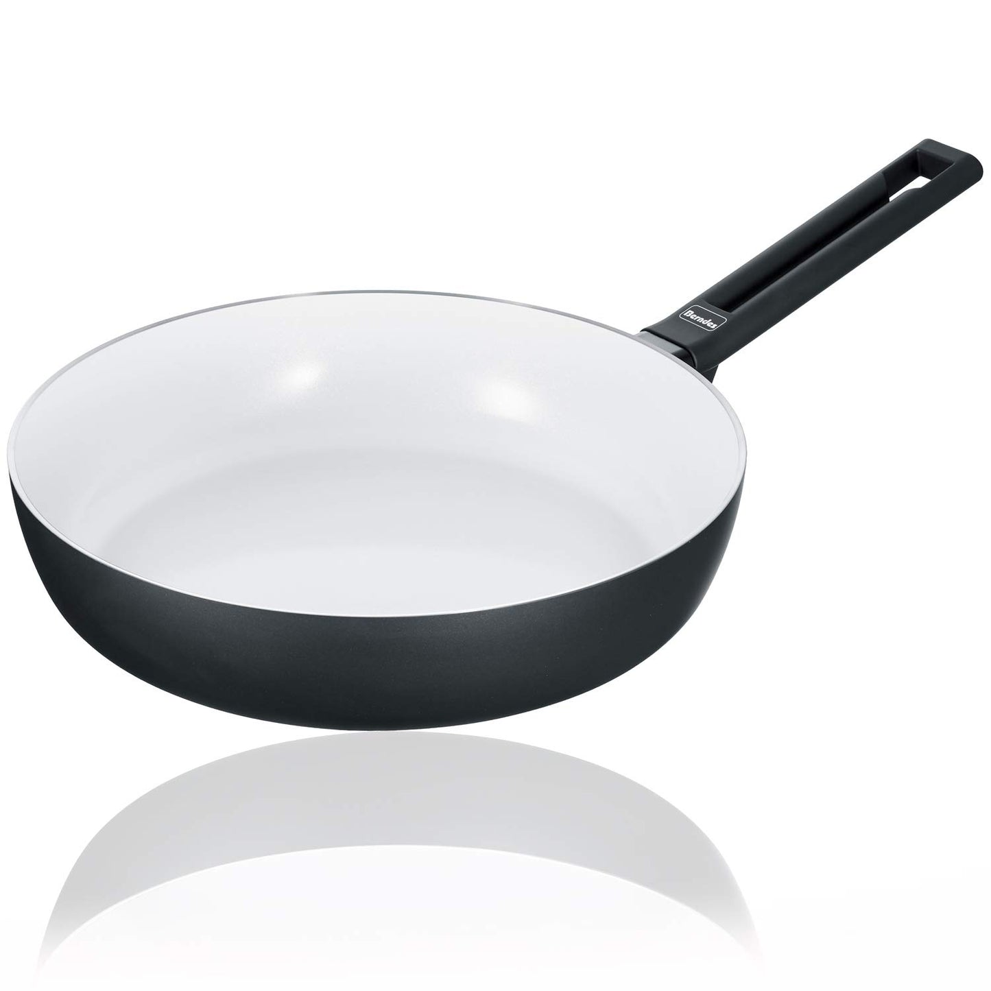 Berndes sautēšanas panna Starter b.nature - augsta mala, ilgtspējīgs kvarca pārklājums, 28 cm, balta, piemērota indukcijai.