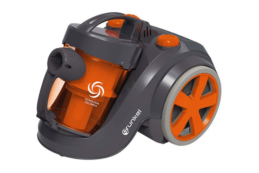 Grunkel ASP-AA CYCLONIC - Oranžs un pelēks putekļsūcējs ar ciklonisko tehnoloģiju un jaudīgu sūkšanas spēku.