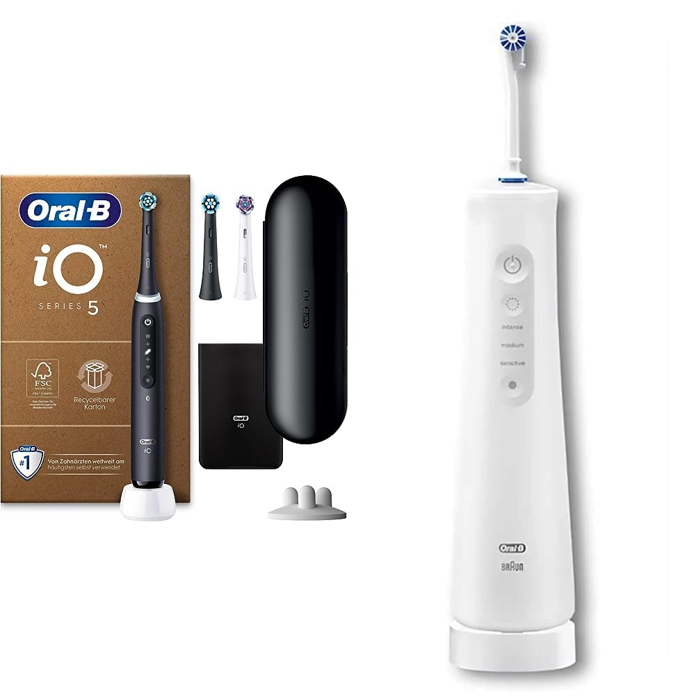 9. Oral-B iO sērijas 5 Plus izdevums elektriskā zobu birste & AquaCare 6 bezvadu mutes skalošanas ierīce, 3 rezerves uzgaļi, zobu starpību tīrītājs