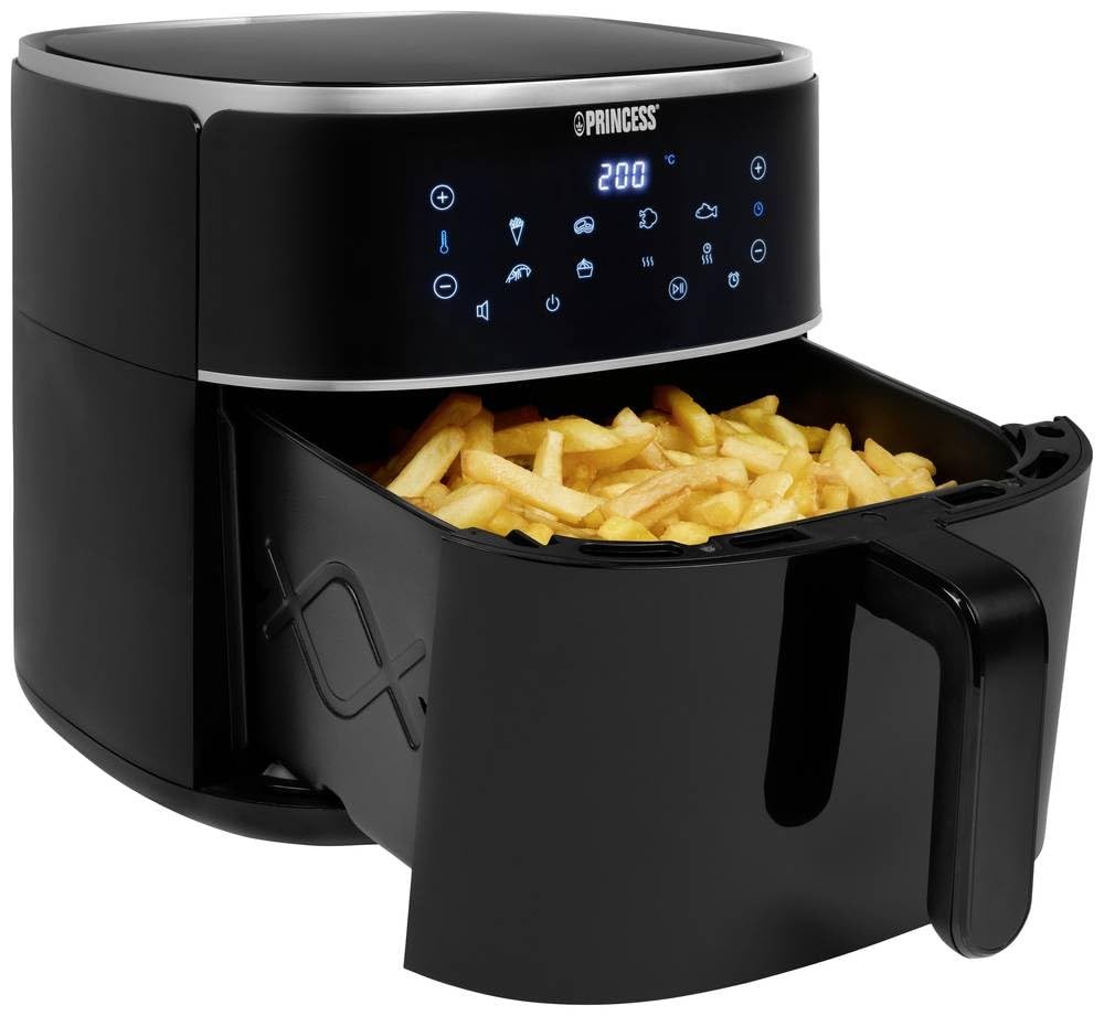 Princess 01.182254.01.001 - 1800W hot air fryer with non-stick coating, timer, and hot air function.