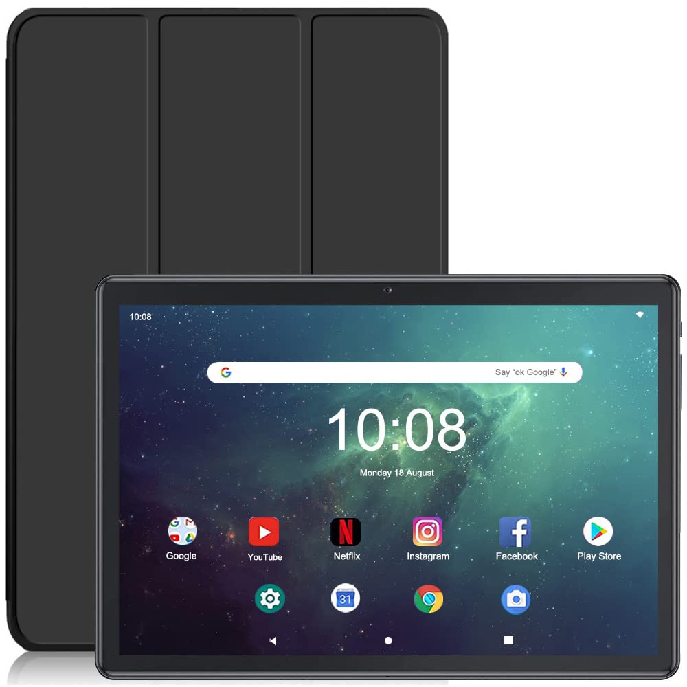 10. niuniutab Android planšetdators, 25,4 cm (10 collas), 16 GB RAM, 128 GB ROM (256 GB paplašināms), kamera 2 MP + 8 MP, 2,5D IPS 800 x 1280 FHD, liels akumulators planšetdatoram ar skārienekrānu (melns)