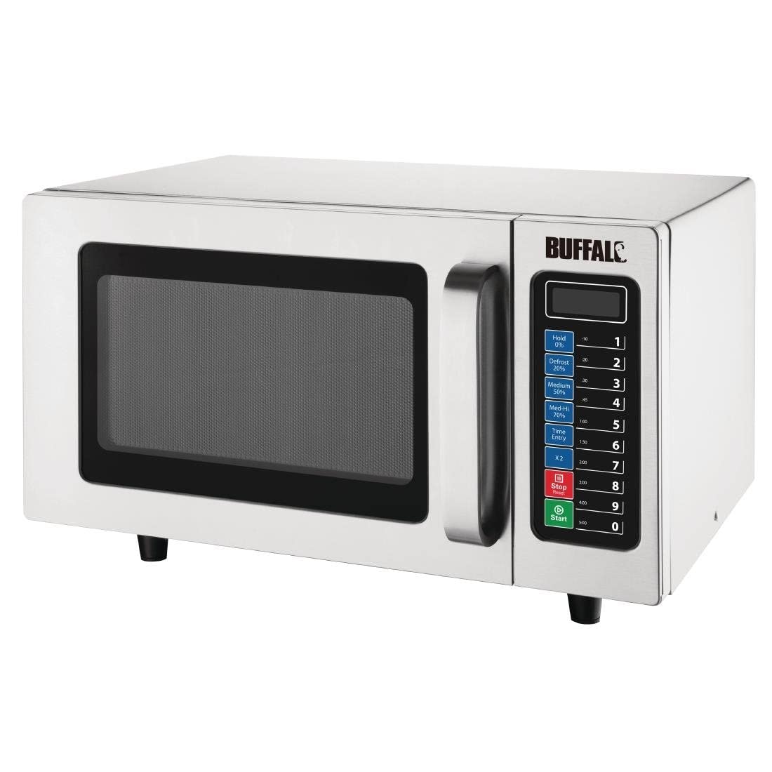 Buffalo 1000 W programmējama komerciālā mikroviļņu krāsns 25 litri, nerūsējošais tērauds, 5 jaudas līmeņi, ieskaitot noņemamu šļakatu aizsargu, FB862