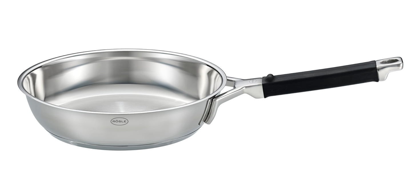 RÖSLE SILENCE PRO cepamā panna Ø 24 cm - augstas kvalitātes nerūsējošais tērauds, ideāla steiku apcepšanai, sudraba/melna.