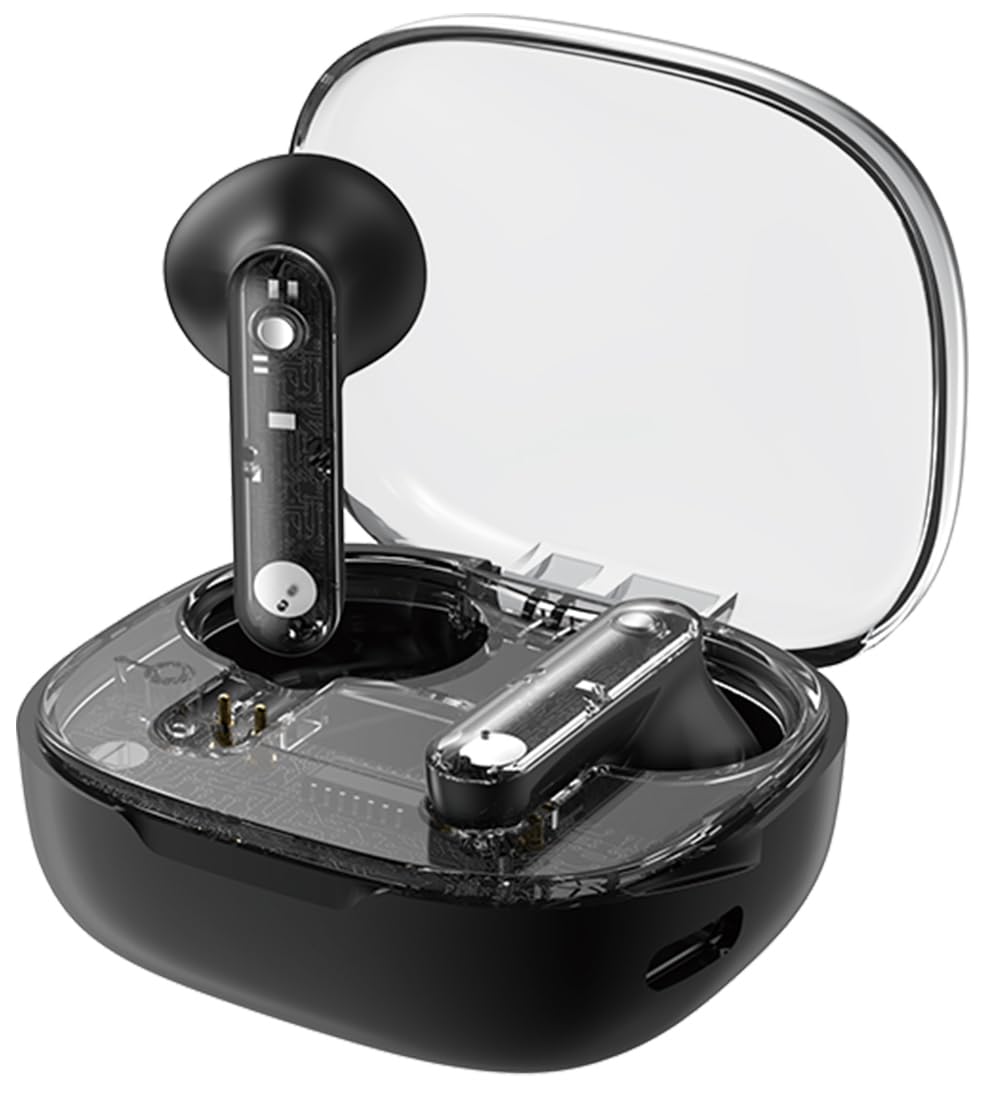 Bezvadu austiņas Bluetooth 5.3 - 4 mikrofoni, 50H atskaņošanas laiks, Hi-Fi stereo, USB-C uzlādes futrālis, melns