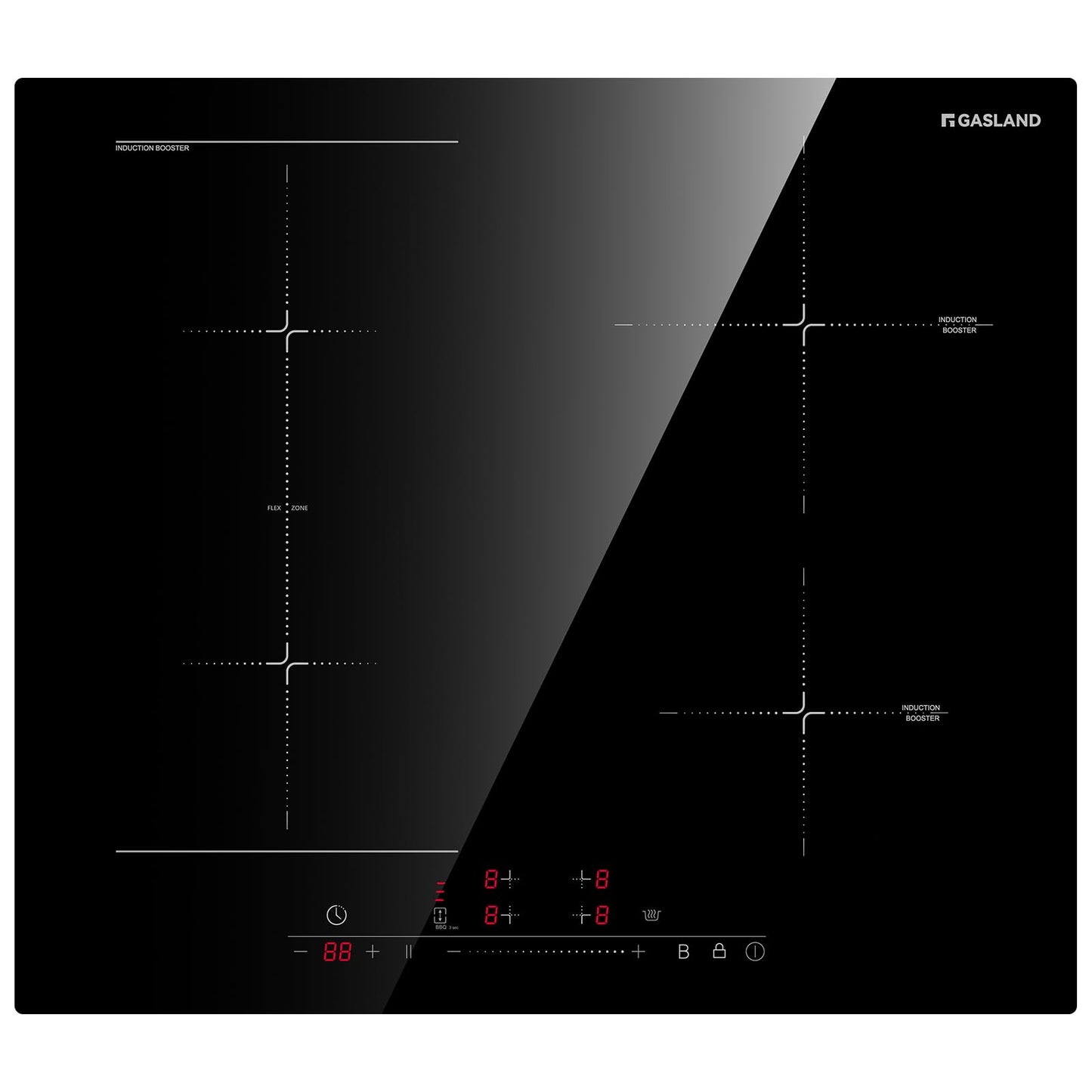 GASLAND IH604BF 60 cm integrēts indukcijas plīts, 7000W elektriskā plīts ar 4 Boost zonām, FlexInduktions plīts BBQ, Warm Up/STOP + GO funkcija