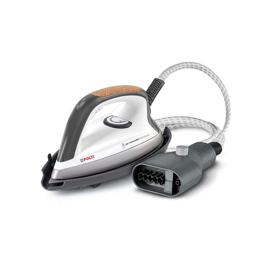 POLTI Fluid Curve Vaporetto PFEU0035 - White steam iron with ergonomic design and powerful steam output.
