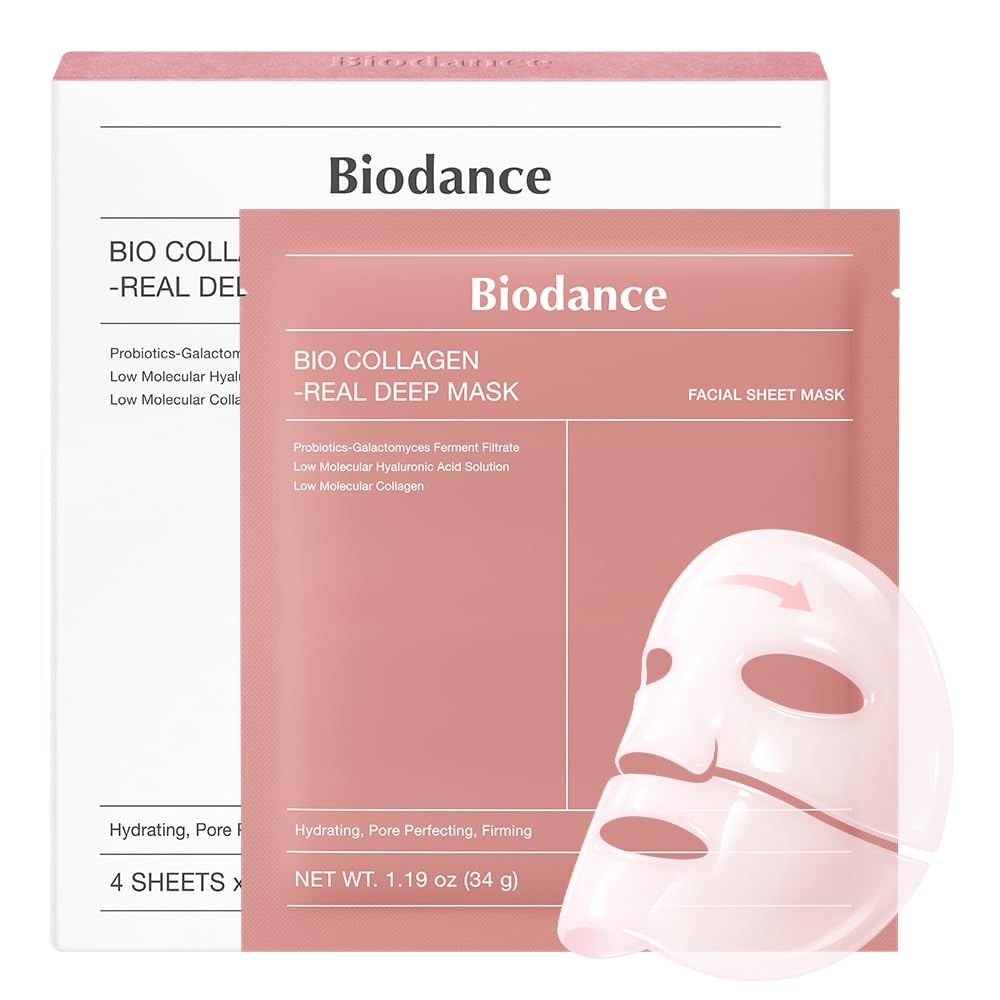 Sejas maska Biodance Bio-Collagen Real Deep Mask 4 gab. iepakojumā – poru samazināšanai, grumbu kopšanai, dziļai mitrināšanai