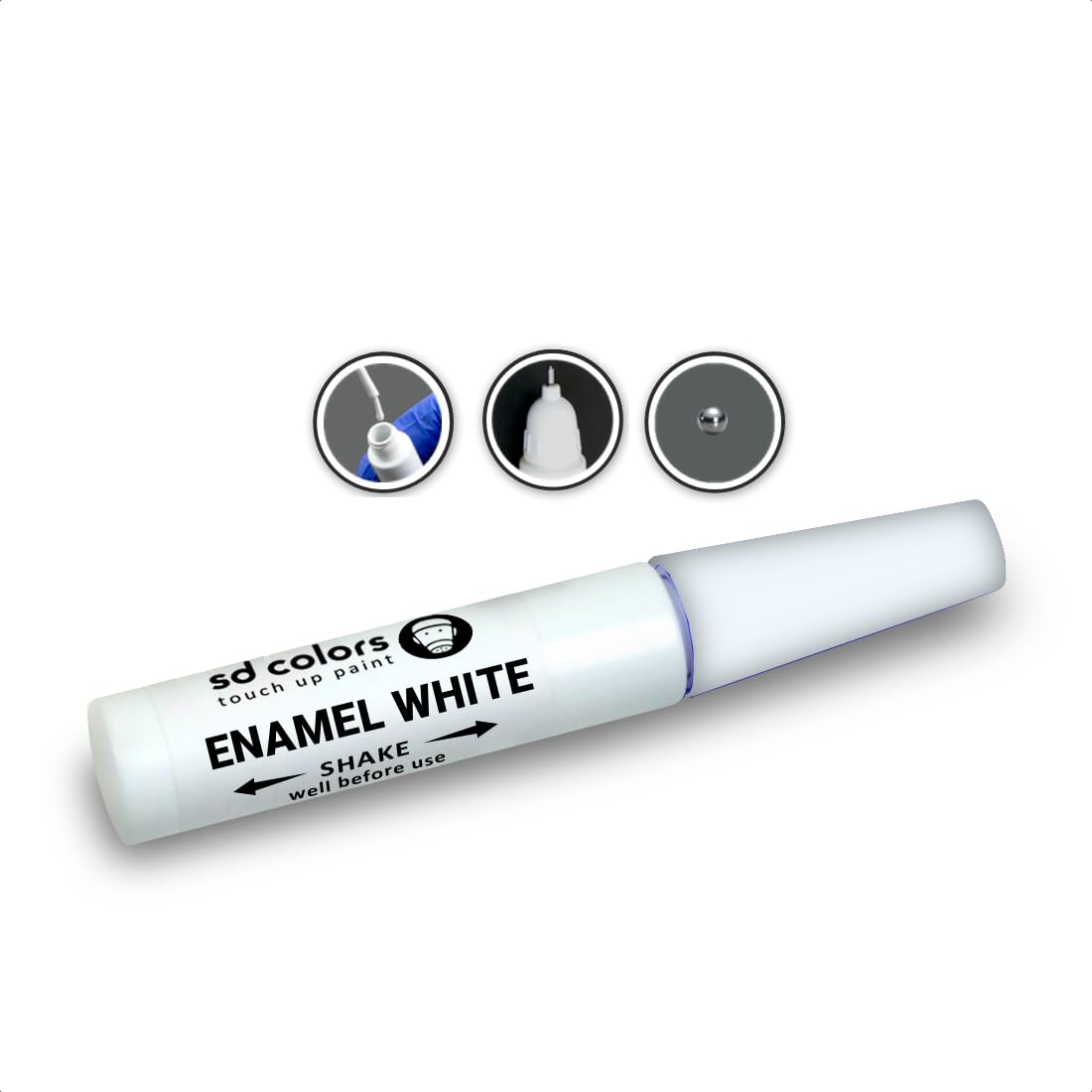 Emaljas baltā krāsa remontam SD COLORS, 12 ml, ātri žūstoša, virtuves ierīcēm, vannas istabai, dušai, izlietnei, metālam, radiatoriem un ledusskapim