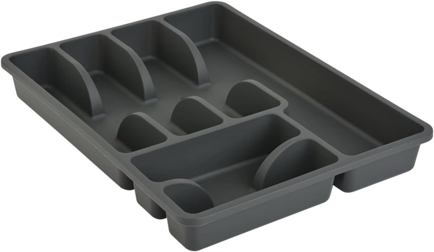 Galda piederumu organizators ENGELLAND ar 6 nodalījumiem, plastmasa, BPA brīvs, antracīta krāsa, 38 x 29 x 5 cm