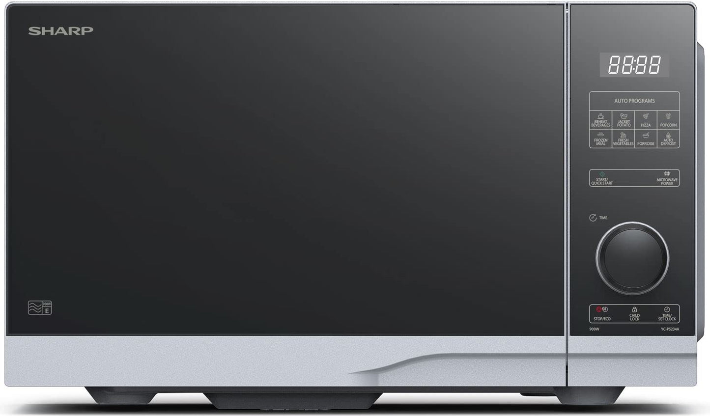 SHARP PS254AES mikroviļņu krāsns (mikroviļņu krāsns: 900W, 10 jaudas līmeņi, atkausēšanas funkcija, izmēri: 483x281x403cm), sudraba