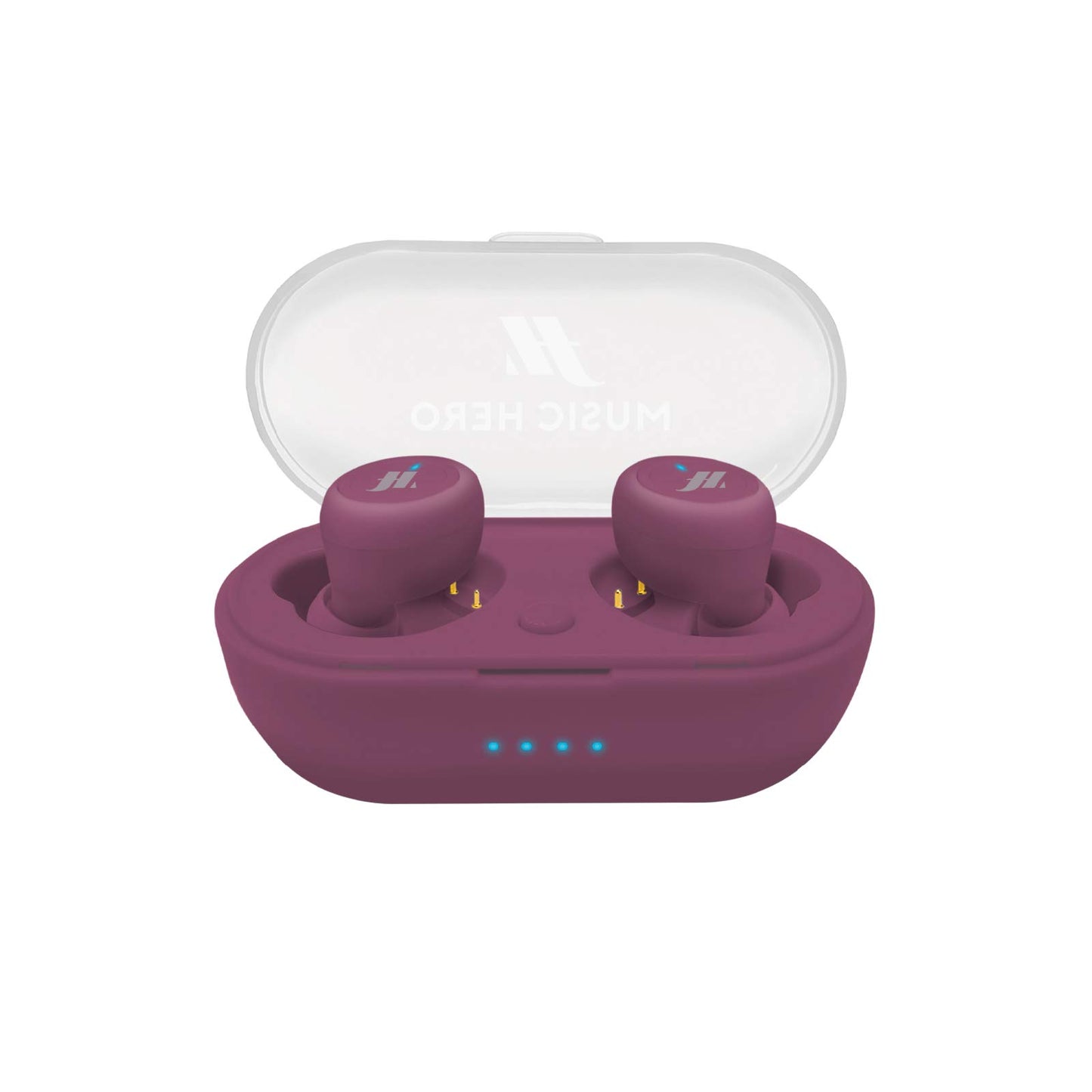 MUSIC HERO TWS - bezvadu stereo austiņas ar 300 mAh uzlādes staciju, mikrofonu un 4 silikona ausu aizbāžņiem, rozā.