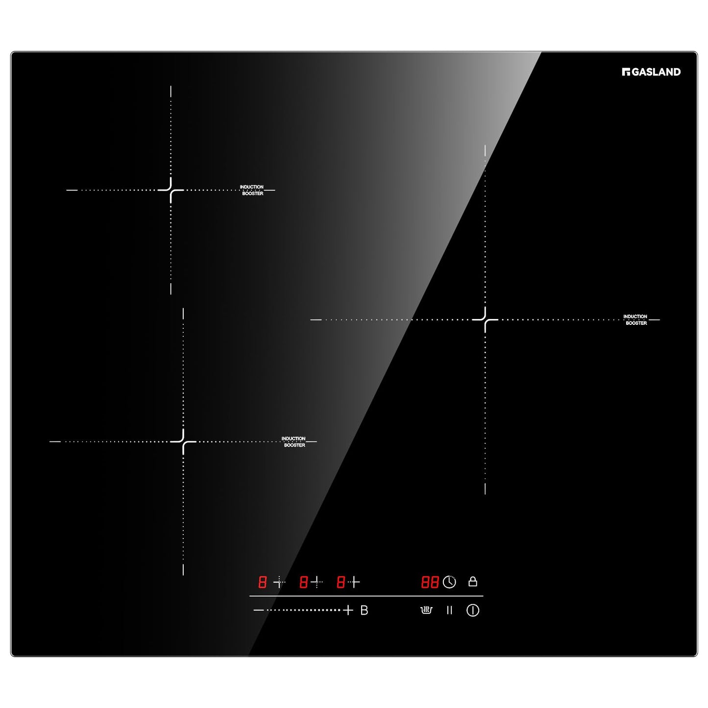 GASLAND IH603BF Iebūvējamais indukcijas plīts virsma 60 cm 3 vārīšanas zonas, autonomā elektriskā plīts virsma 3 plāksnēm ar slīdni, PowerBoost, siltuma uzturēšanas funkcijām, pauzes funkciju, 6600W