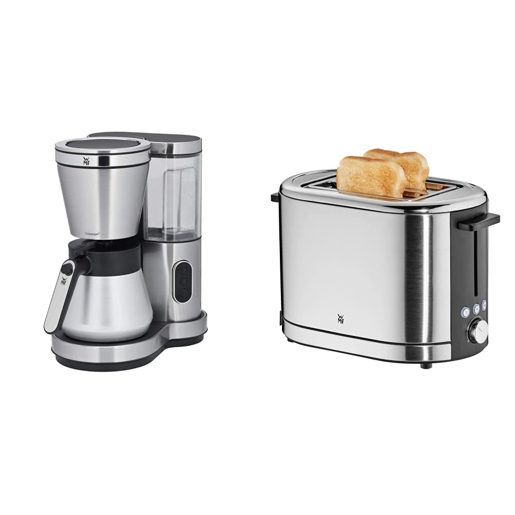 WMF Lono Aroma kafijas automāts (800 W, ar termosu, filtrēta kafija, 8 tasītes) un Lono tosteris nerūsējošā tērauda, divslīpju tosteris ar maizes uzgaļu, 2 šķēles, XXL grauzdiņš, 7 brūnināšanas līmeņi