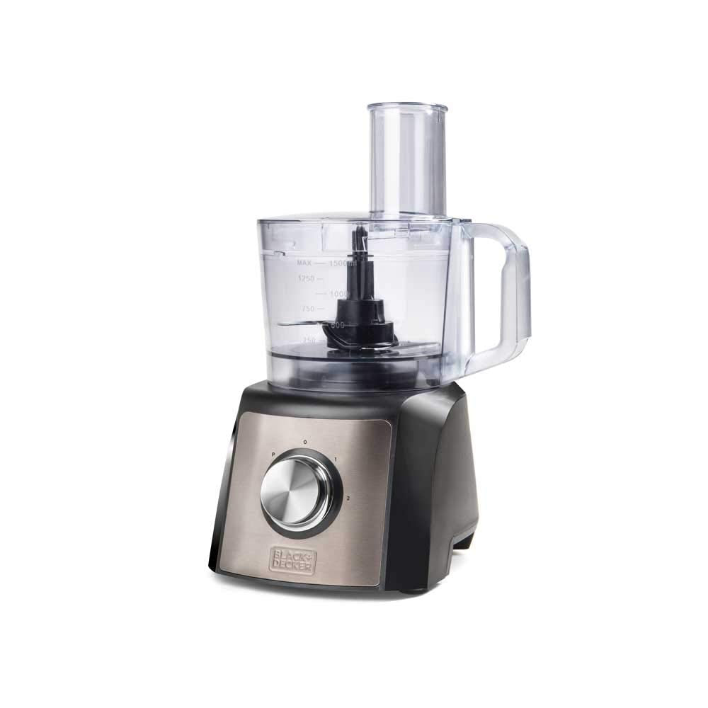 BLACK+DECKER BXFPA1200E - virtuves kombains, 1.200W, trauks 1,5l, 2 ātrumu līmeņi/turbofunkcija, 8 piederumi, pretpirkstu nospiedumu, nerūsējošā tērauda asmeņi un diski, BPA bezmaksas