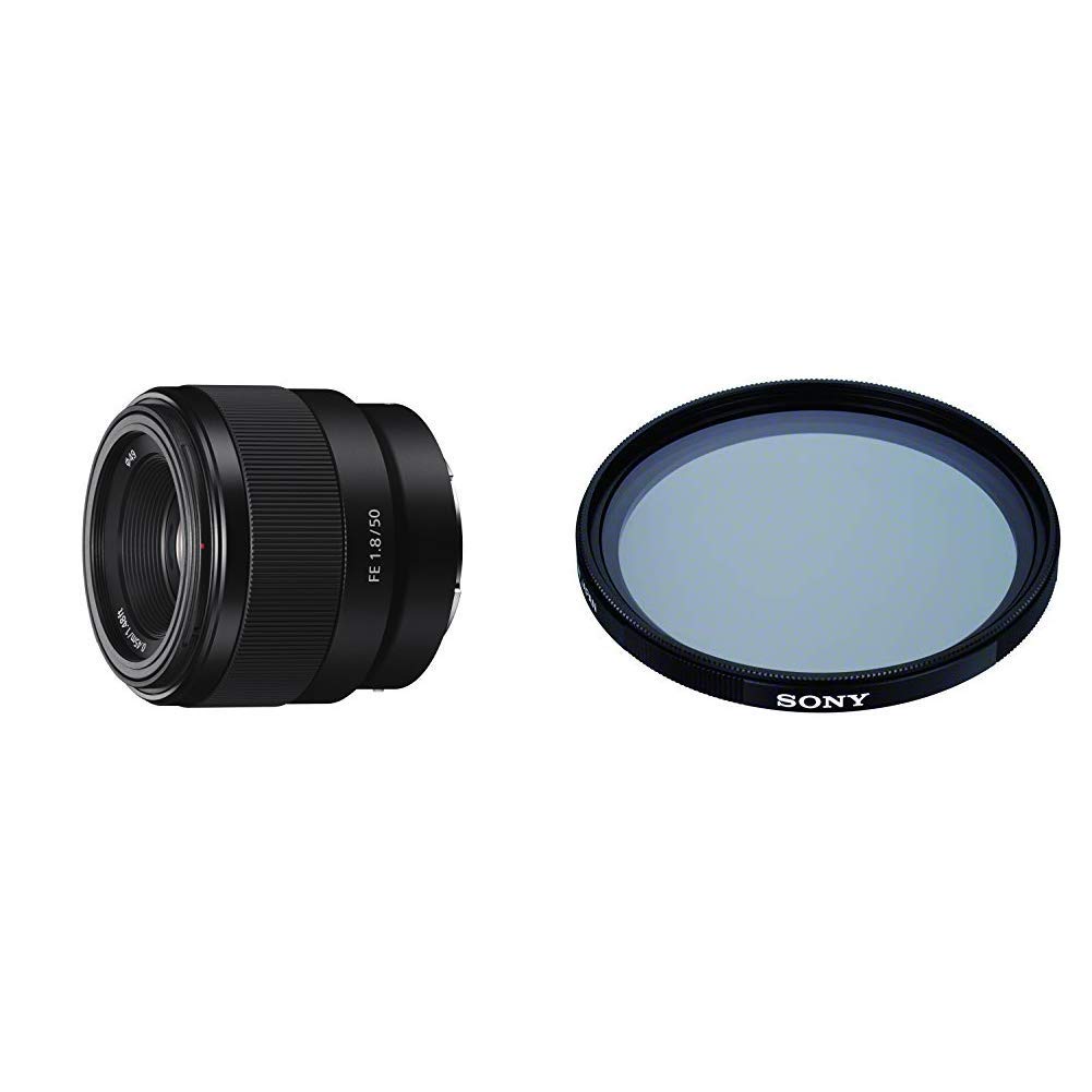 20. Sony SEL-50F18F standarta objektīvs (fiksētā fokusa attālums, 50 mm, F1.8) melna + VF-49CPAM2 vairākkārt pārklāts aizsargfilters, polārais filtrs 49mm + Sony VF-49MPAM Carl Zeiss T MC aizsargfilters 49 mm melns