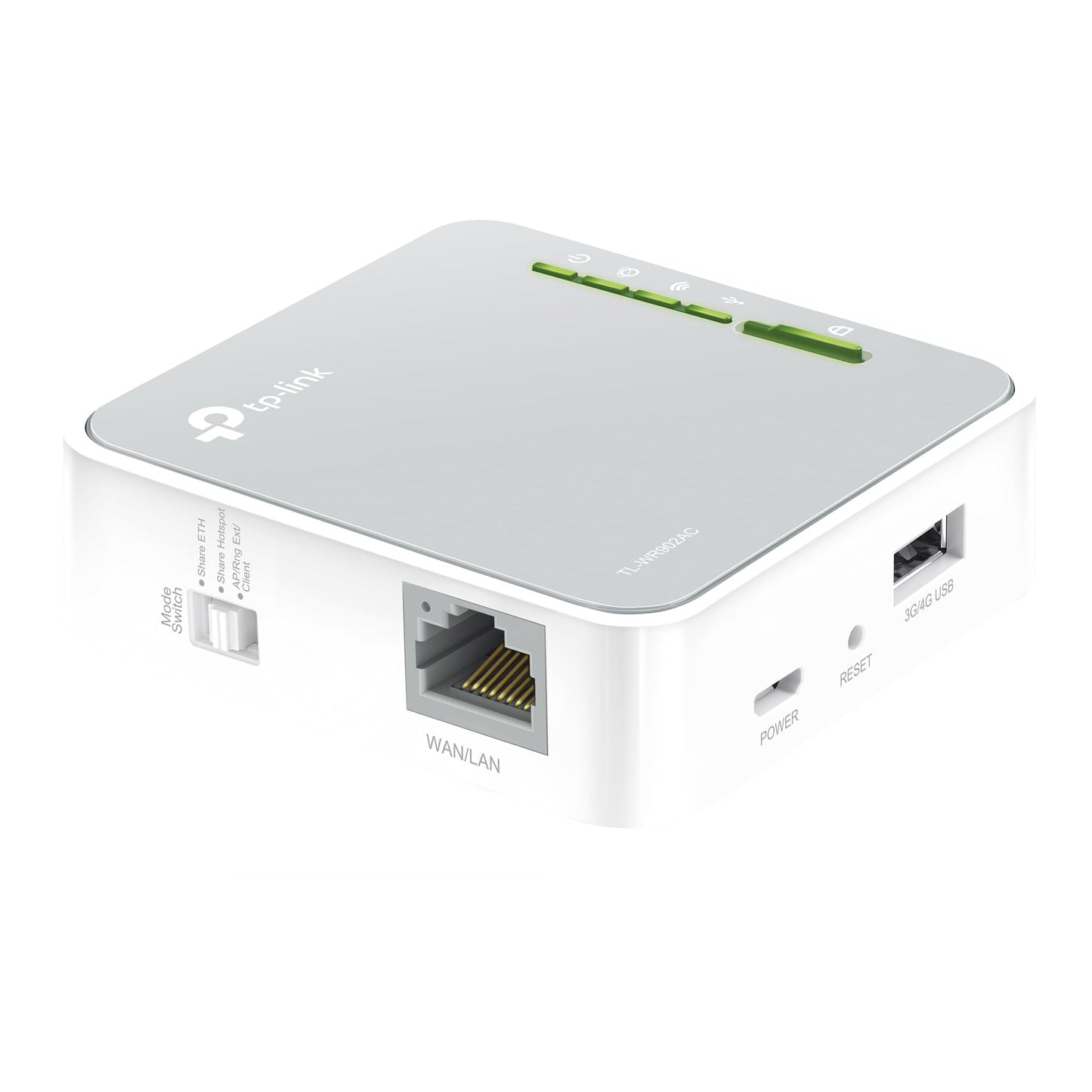 TP-Link TL-WR902AC AC750 WLAN Nano maršrutētājs (433Mbit/s (5GHz) +300Mbit/s (2,4GHz) (pārnēsājams, piekļuves punkts, TV adapteris, repetitors, maršrutētājs, klients, mediju, FTP serveris), balts/ pelēks