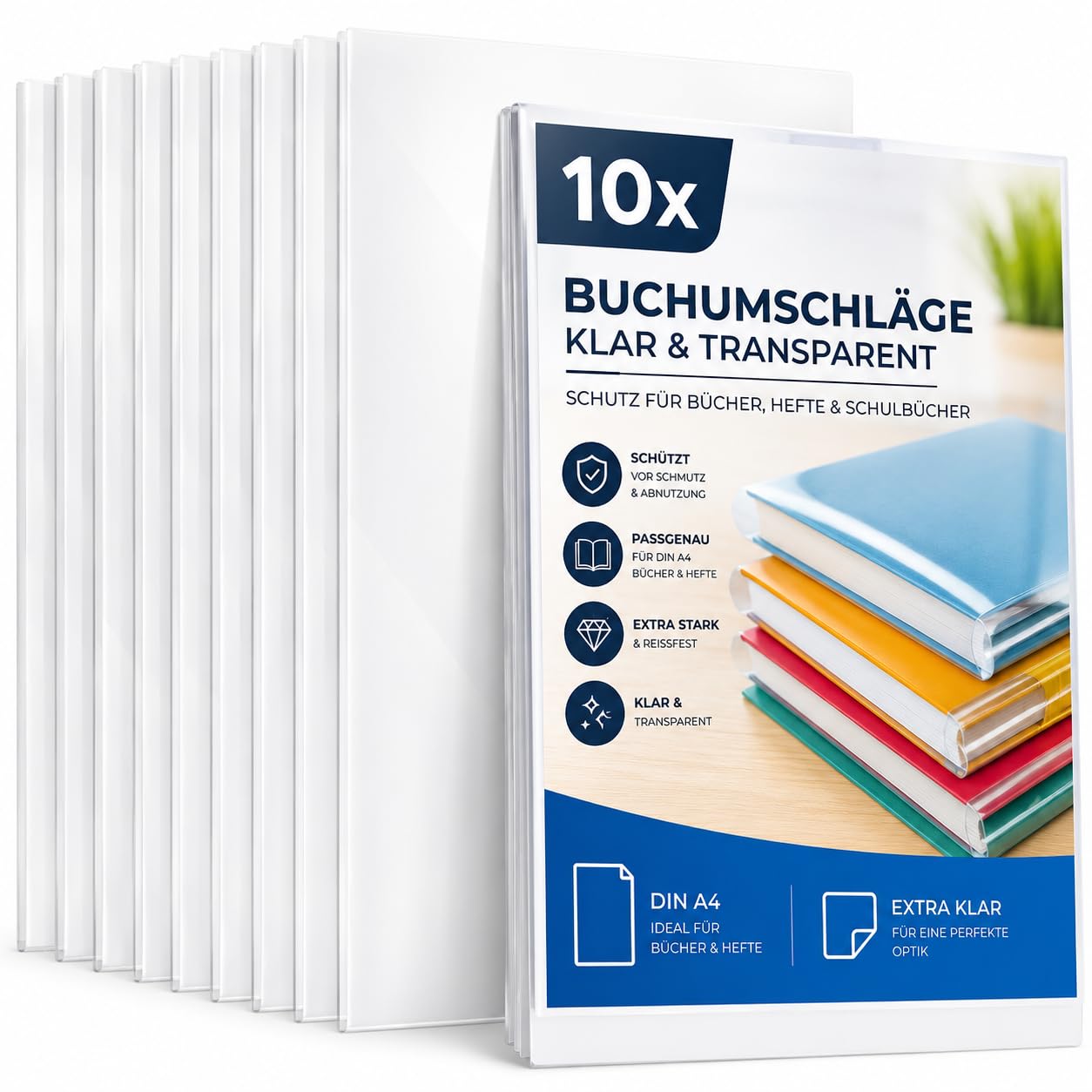 Buchumschlag DIN A4 10 gab. grāmatu, burtnīcu un skolas grāmatu vāciņi, caurspīdīgi