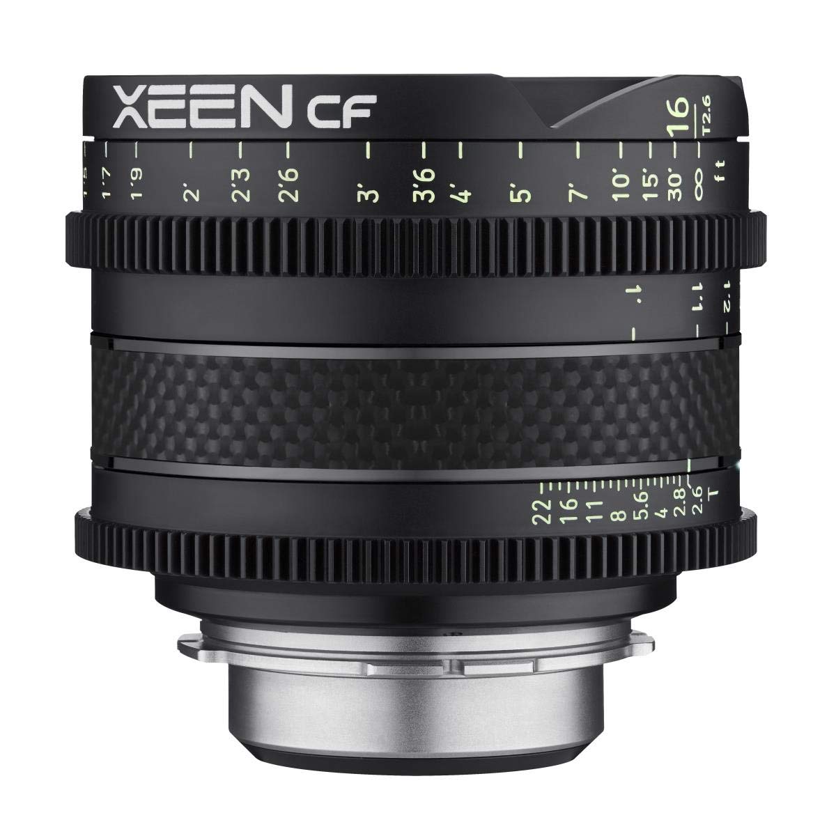 XEEN CF kino 16mm T2.6 Sony E stiprinājumam pilna kadra – profesionāls kino objektīvs – oglekļa lēca – ārkārtīgi kompakts un īpaši viegls, melns
