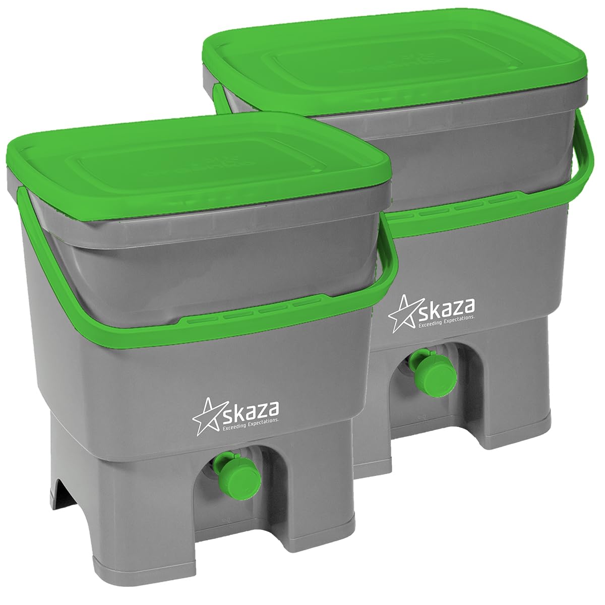 Bokashi Organko biomaisījumu spainis virtuvei komplekts, Skaza, pelēki zaļš, 2 x 16 Liter