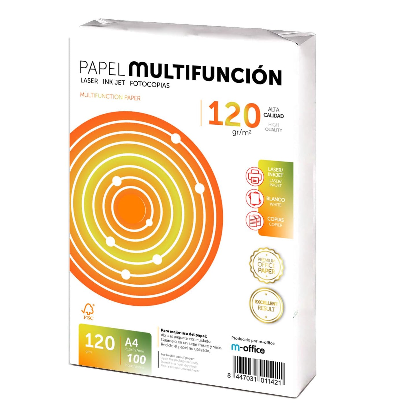 m-office A4 120g Paper - 100 sheets, multifunctional for laser and inkjet printers, copiers, faxes, office and school use.
