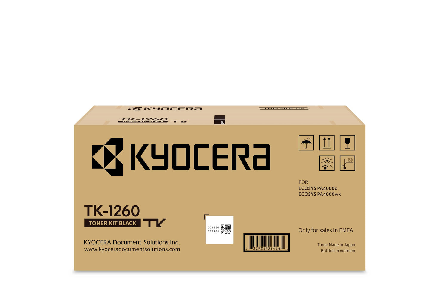 Kyocera TK-1260 toner - Black, compatible with ECOSYS PA4000x, PA4000wx, yields up to 10,000 pages.