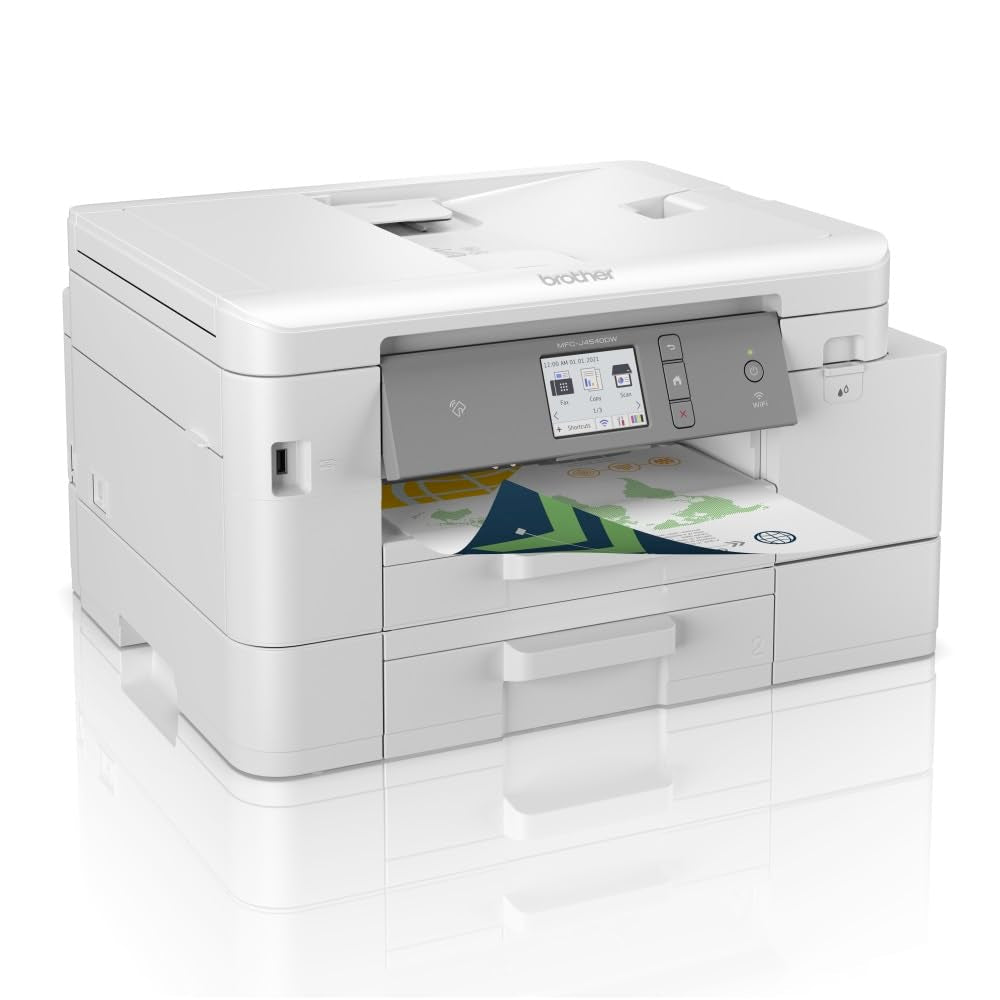 Brother MFC-J4540DW - 4-in-1 color inkjet multifunction printer, scanner, copier, fax, white, compact design 435x250x355mm