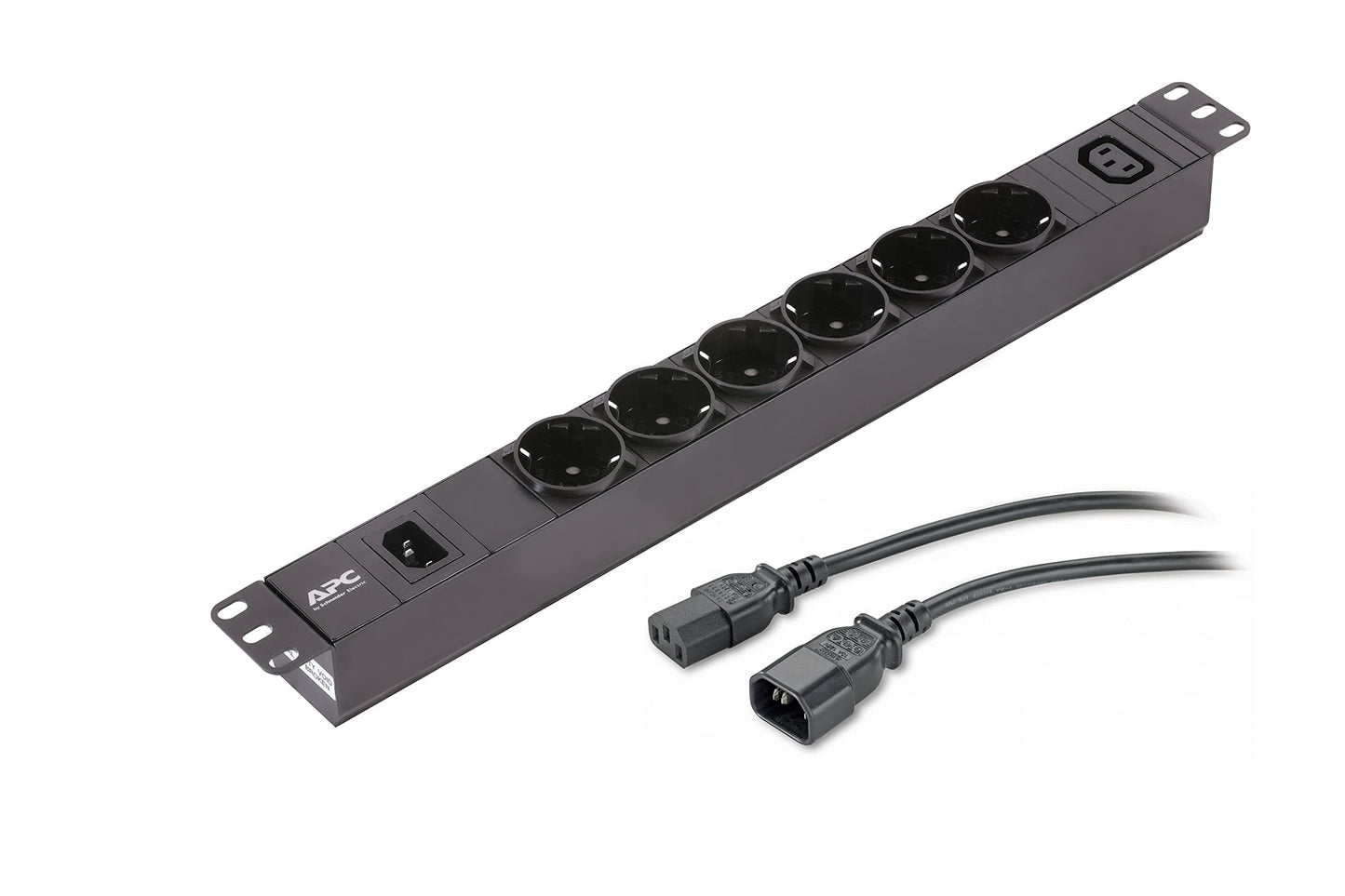 APC EPDU1010B-SCH - 7 AC outputs, 1U rackmount, black power distribution unit for efficient energy management.