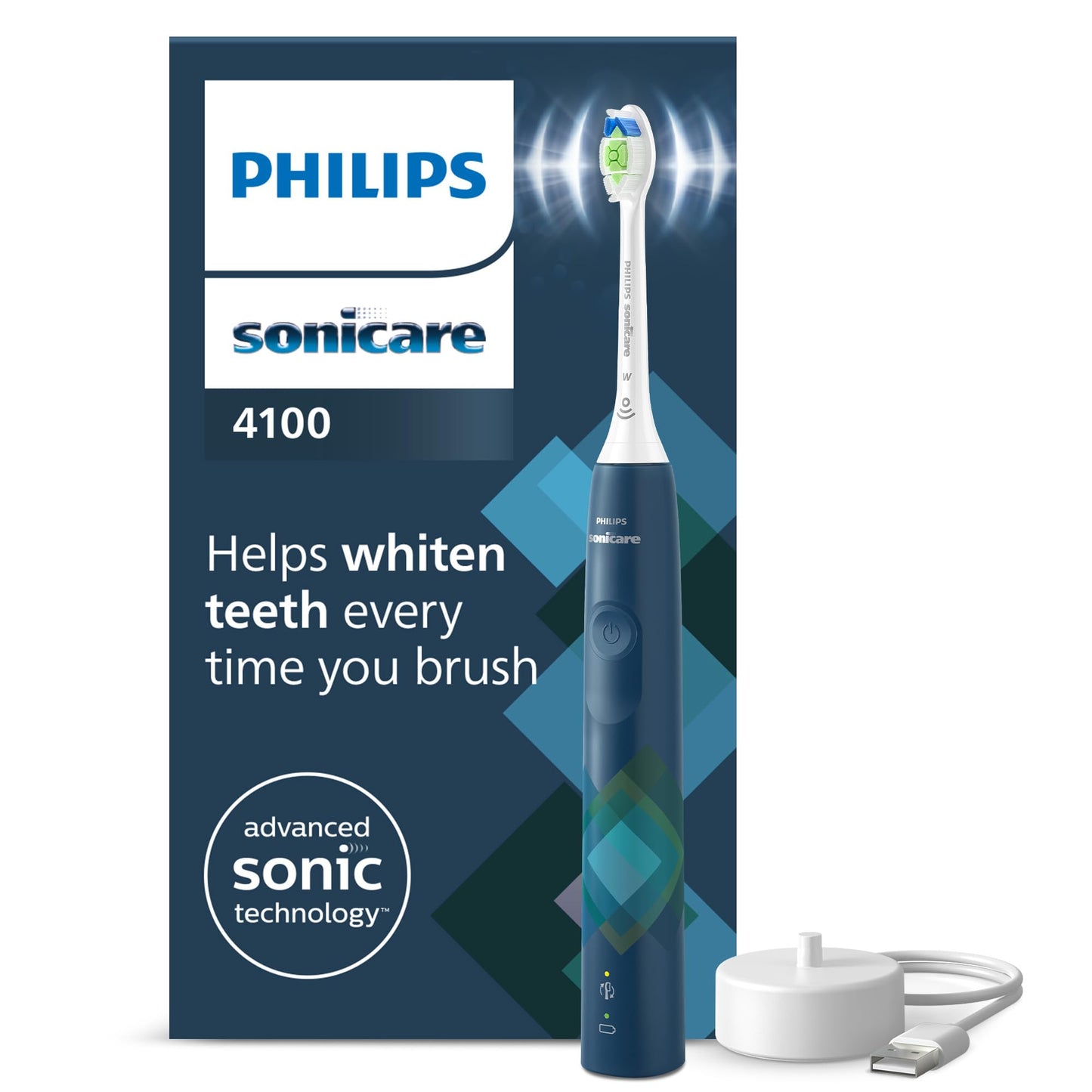 Philips Sonicare 4100 elektriskā zobu birste ar skaņas tehnoloģiju un diviem režīmiem, spiediena kontrole un SmarTimer, Zils Prismatic, modelis HX3689/42