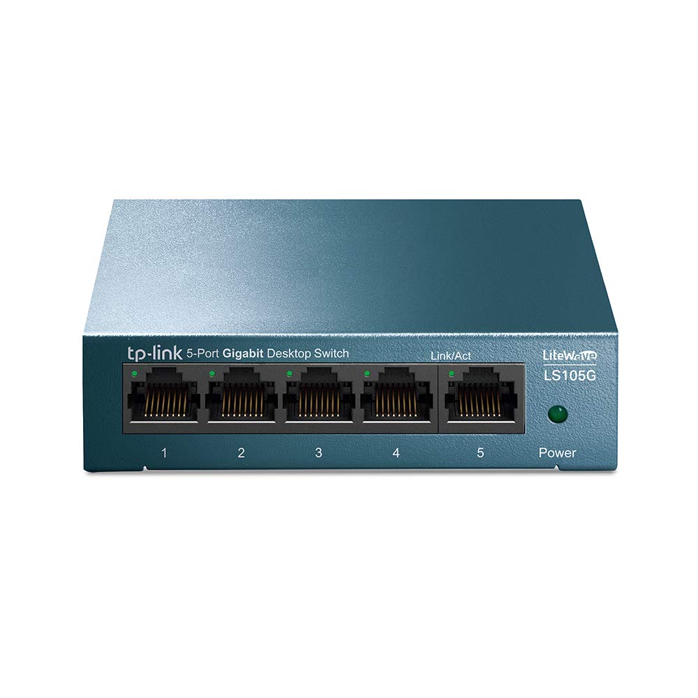 5 portu Gigabit tīkla slēdzis TP-Link LS105G, 5 RJ-45 LAN porti, izturīgs metāla korpuss, 802.1P/DSCP QoS, bez ventilatora, metāliski zils