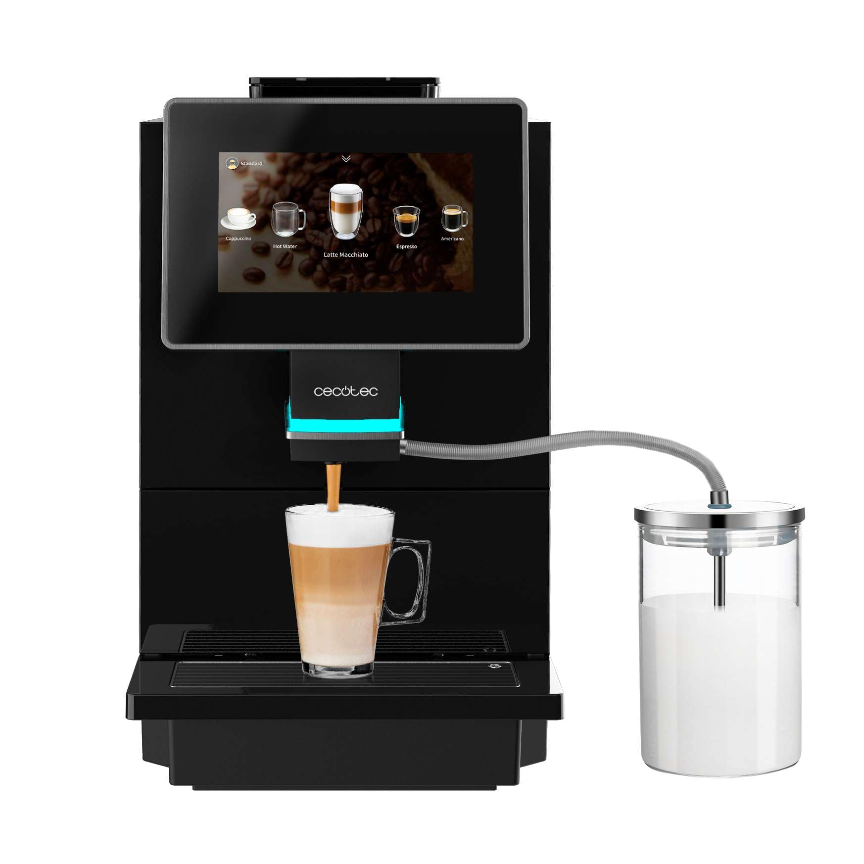 Cecotec Táctil Cremmaet Coffee Machine - 1500W, 19 bars, TFT screen, Thermoblock, 400g bean hopper, 2L water tank, 600ml milk tank