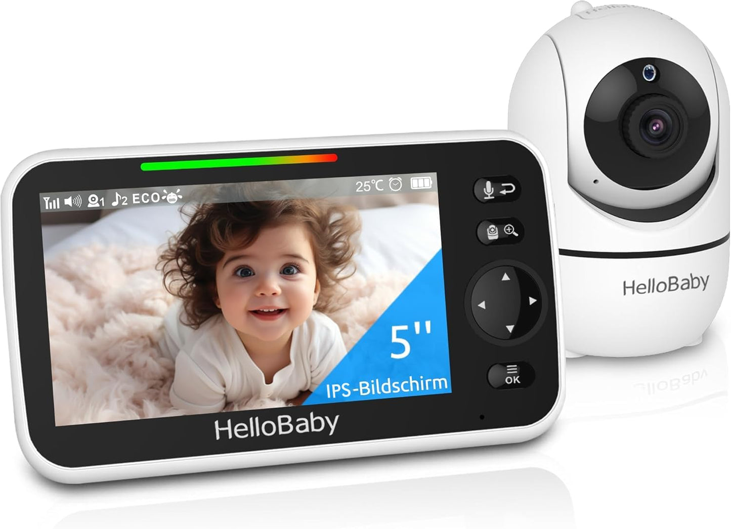 HelloBaby bērnu monitors ar kameru, bez Wi‑Fi, 5" IPS, HB6550, 3500 mAh