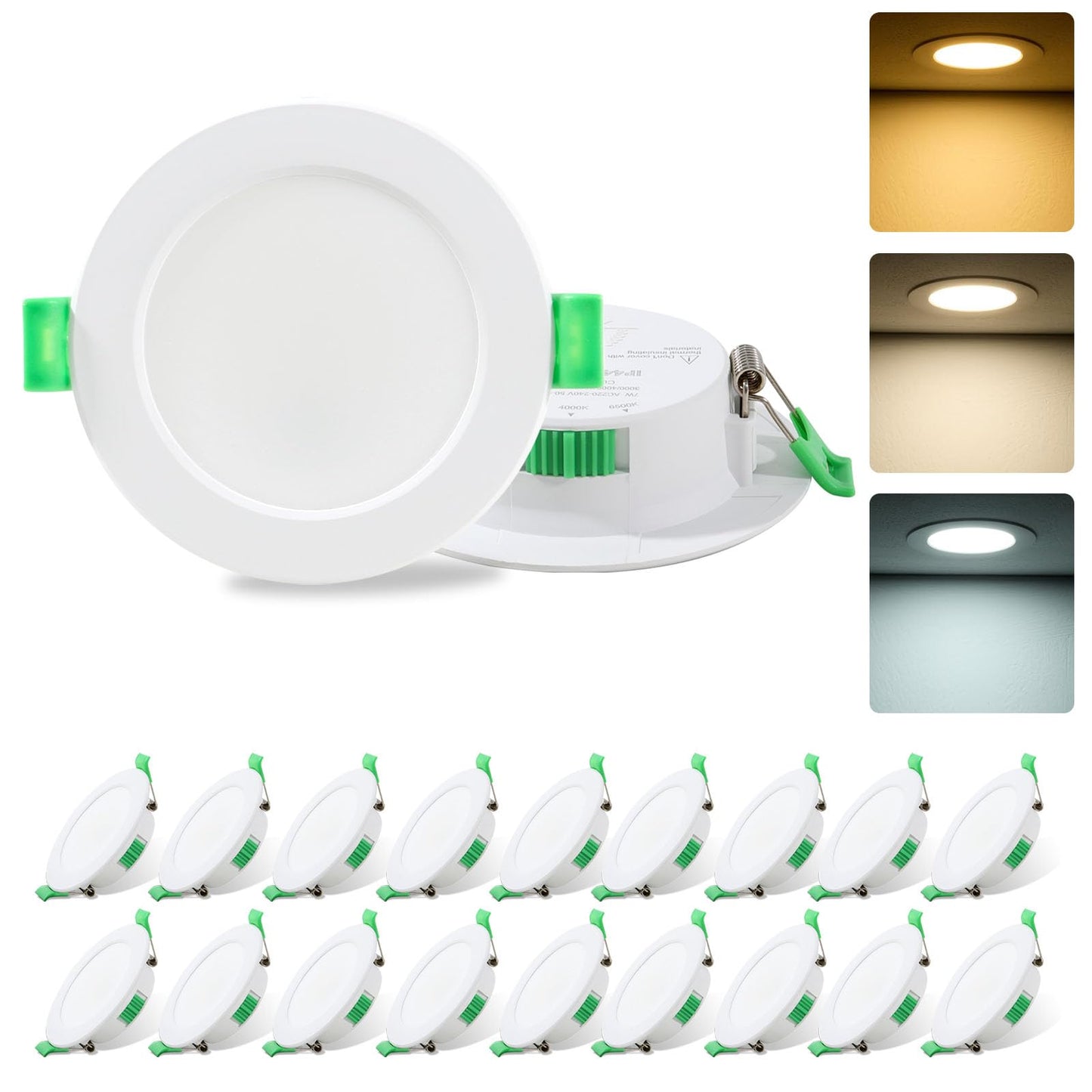 Fynokst LED iebūvējamie prožektori 230V regulējama krāsu temperatūra 3000K/4000K/6500K 7W 68mm - 78mm IP44, 20 gab.
