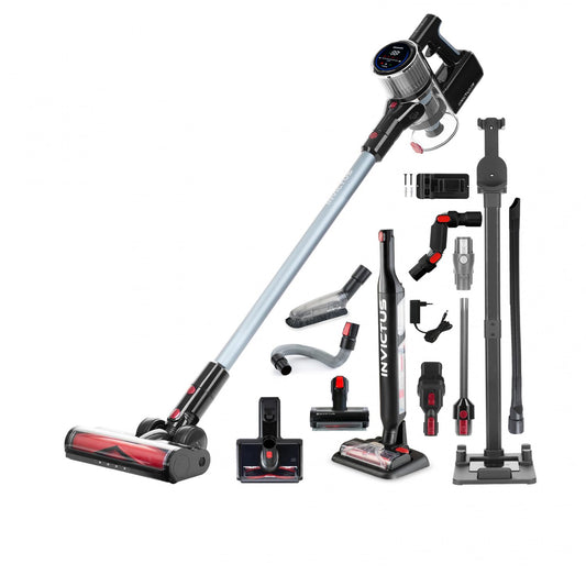 Genius Invictus X9 Facelift Deluxe - bezvadu putekļsūcējs, 55 min akumulatora darbība, HEPA filtrs, LED, skārienekrāns.