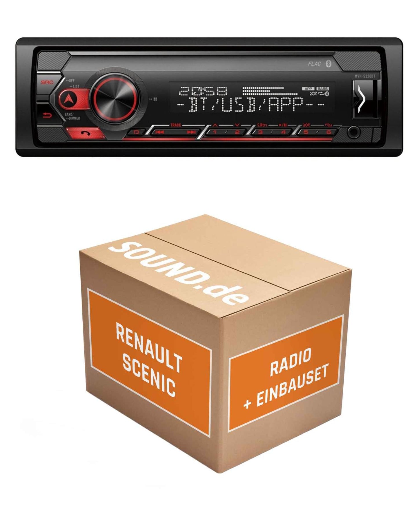 Autoradio uzstādīšanas komplekts Pioneer MVH-S320BT priekš Renault Scenic 2 Typ JM | Bluetooth USB