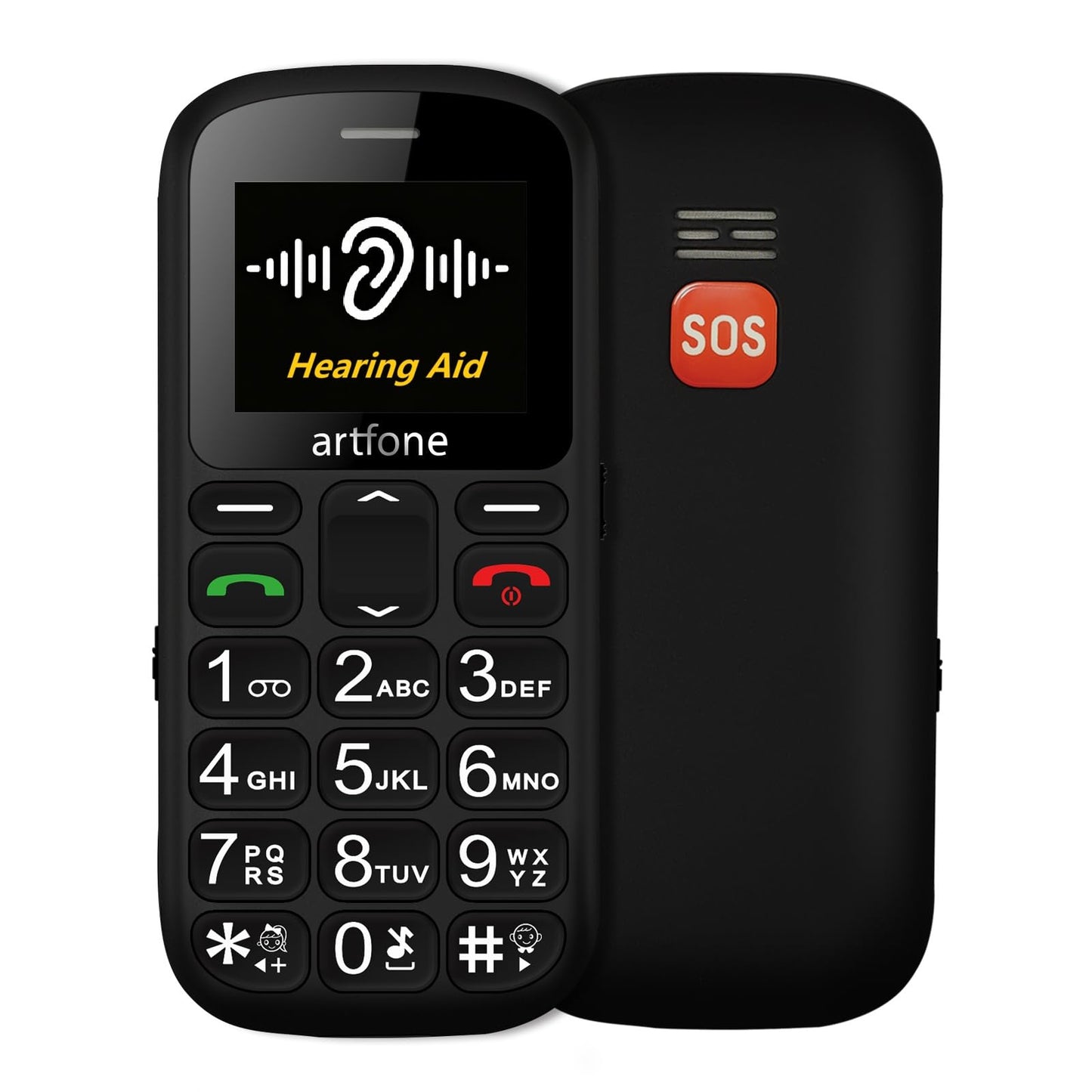 Senioru mobilais tālrunis artfone CS181, melns | Bez līguma | Dual SIM 2G GSM ar lielām pogām | SOS ārkārtas poga | Lukturītis | Balss paziņojumi | Īsā numura zvans | FM | 1,8 collu krāsu displejs | Bluetooth | USB-C