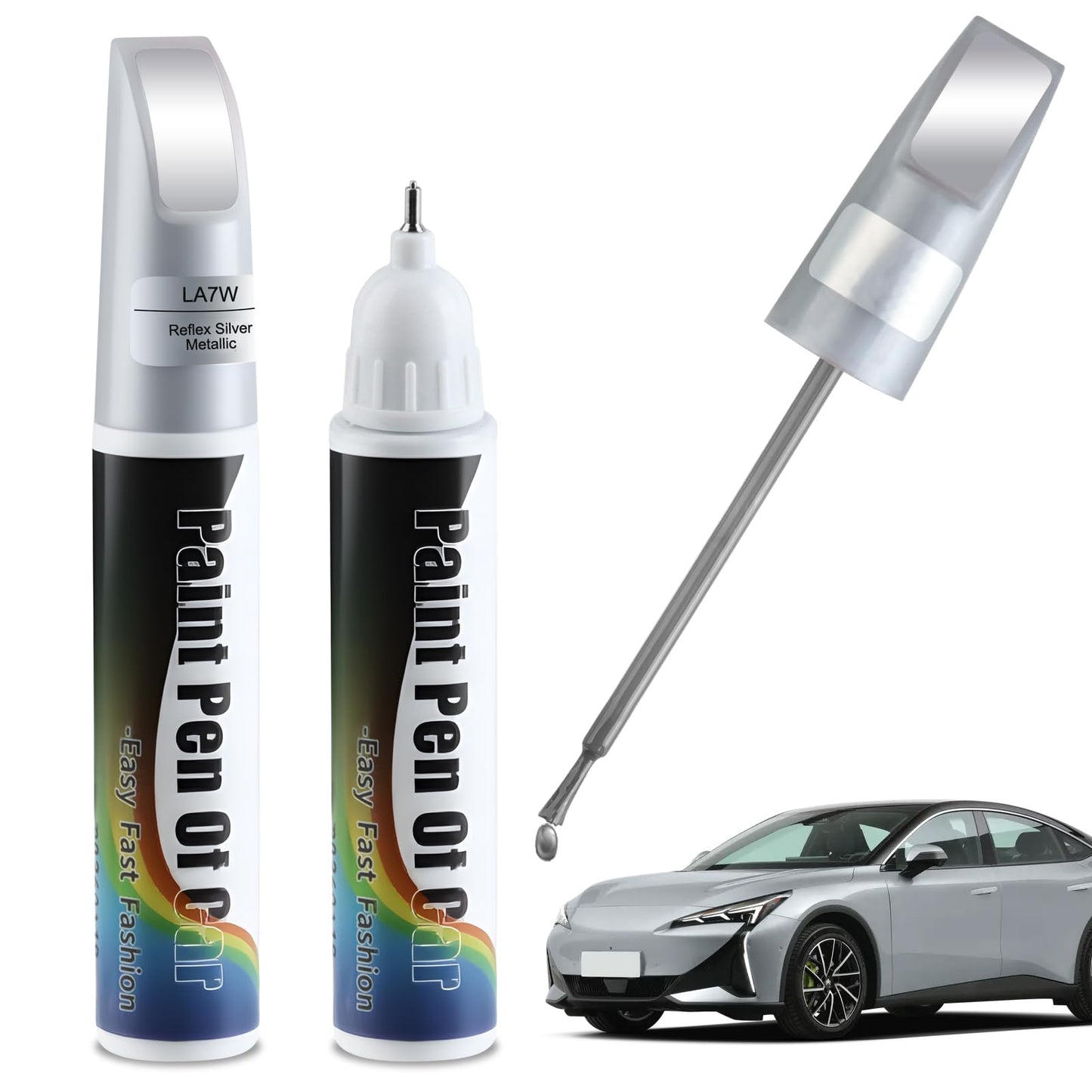 Auto krāsu remonta zīmulis 2pcs LA7W/8E Reflex Silver Metallic VW Volkswagen, 24ml