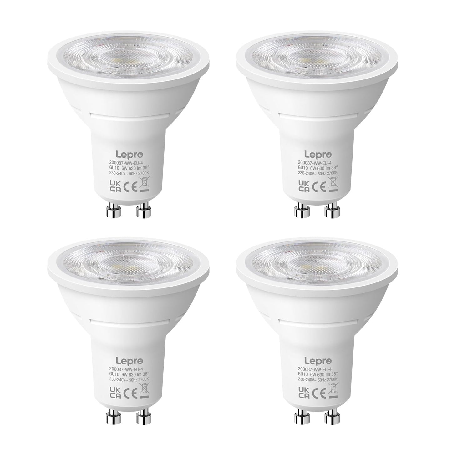GU10 LED spuldze Lepro, silti balta 6W, 630 lm, nedimējama