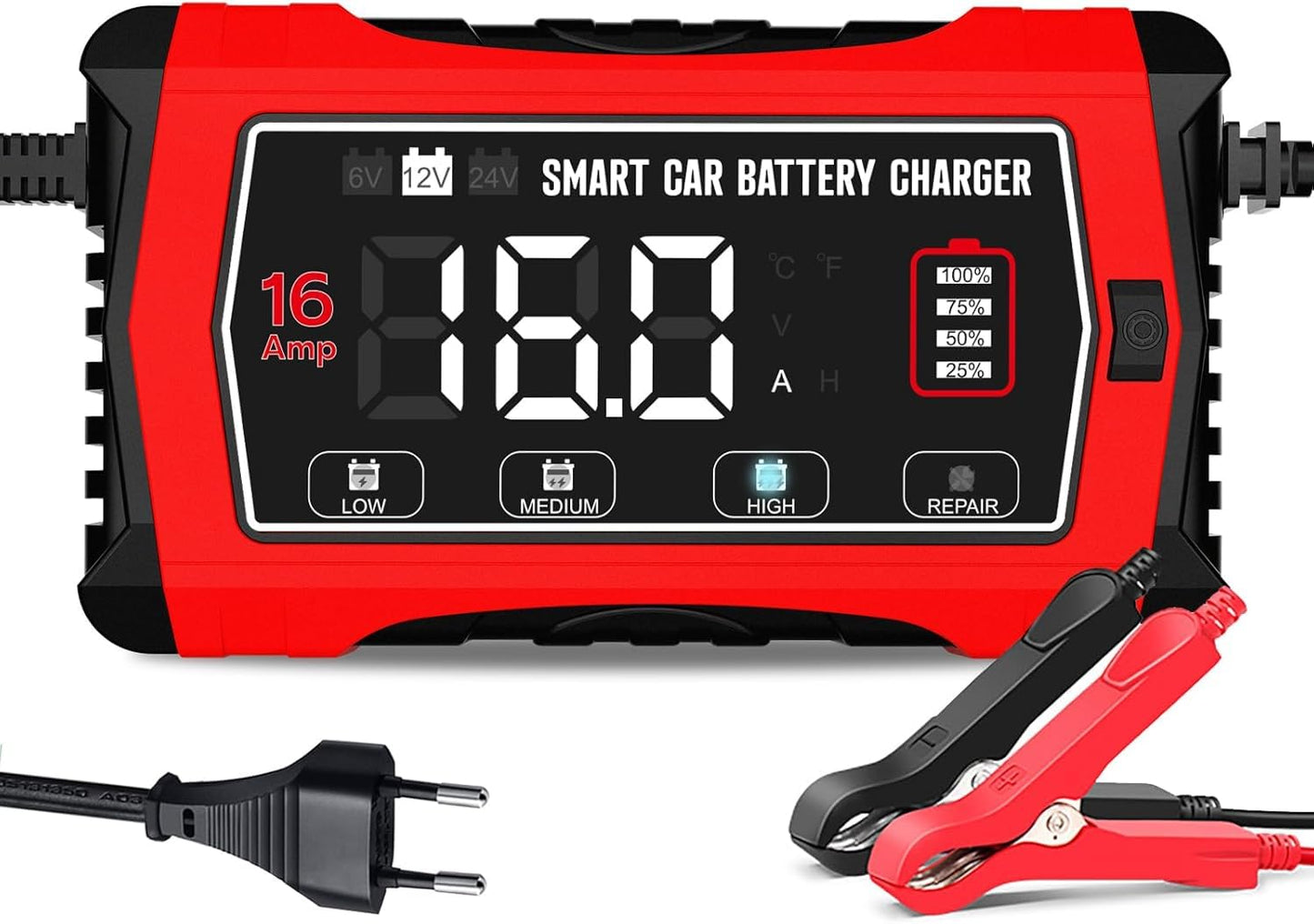 Automašīnas akumulatora lādētājs Haisito 16A 6V/12V/24V AGM, EFB, LiFePO4 un svina akumulatoriem