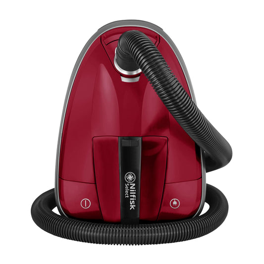 Nilfisk putekļsūcējs Select - pretalerģisks, HEPA filtrs, noņem ziedputekšņus, tumši sarkans, grīdām un paklājiem.