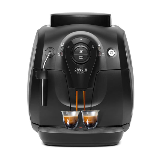 Gaggia Besana - Fully automatic espresso and cappuccino machine, 1400W, black, 100% made in Italy, coffee beans.