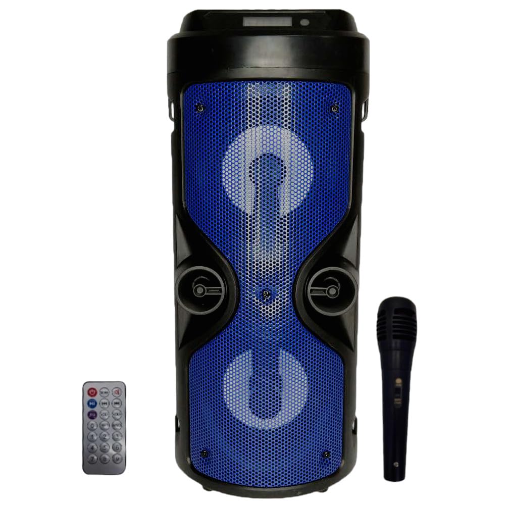 Bluetooth skaļrunis – Pārnēsājams skaļrunis ar karaoke režīmu un mikrofonu, FM radio un USB un SD karšu lasītāju, LED disko gaismas, bezvadu skaļrunis (zils)