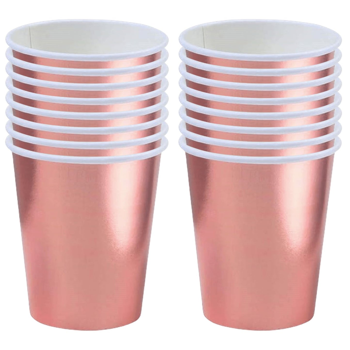 Vienreizlietojamās papīra glāzes POPOYU 250ml, rozā zelta krāsā, 16 gab., 9 oz, kāzu, ballīšu, bērnu pasākumu un karsto un auksto dzērienu glāzes