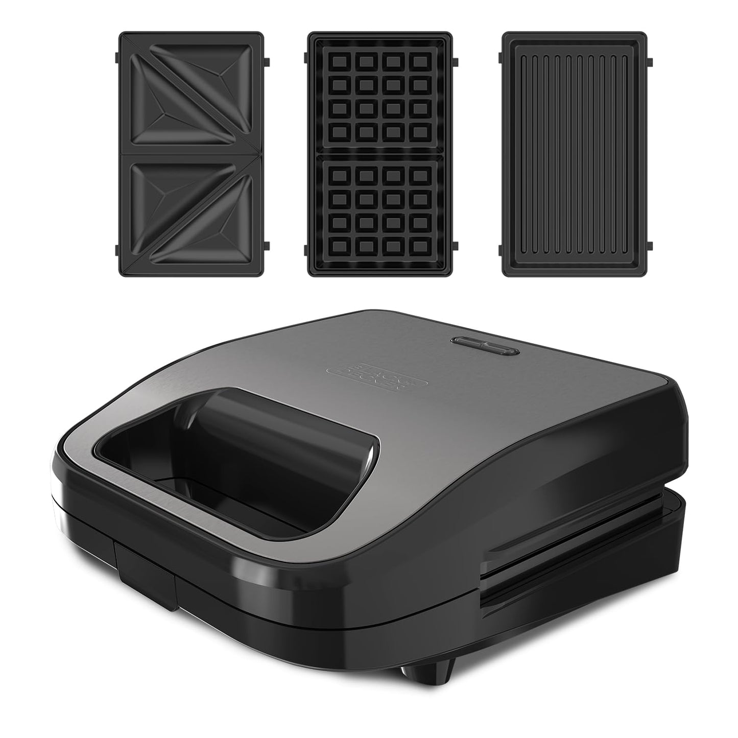 Black+Decker - Sviestmaizīšu gatavotājs 3-in-1 BXSA754E | 750W | Maināmas plāksnes sviestmaizēm, grilēšanai un vafelēm | EasyEject tehnoloģija | Pretpiedeguma pārklājums | Ātra uzsildīšana | Auksta pieskāriena | LED