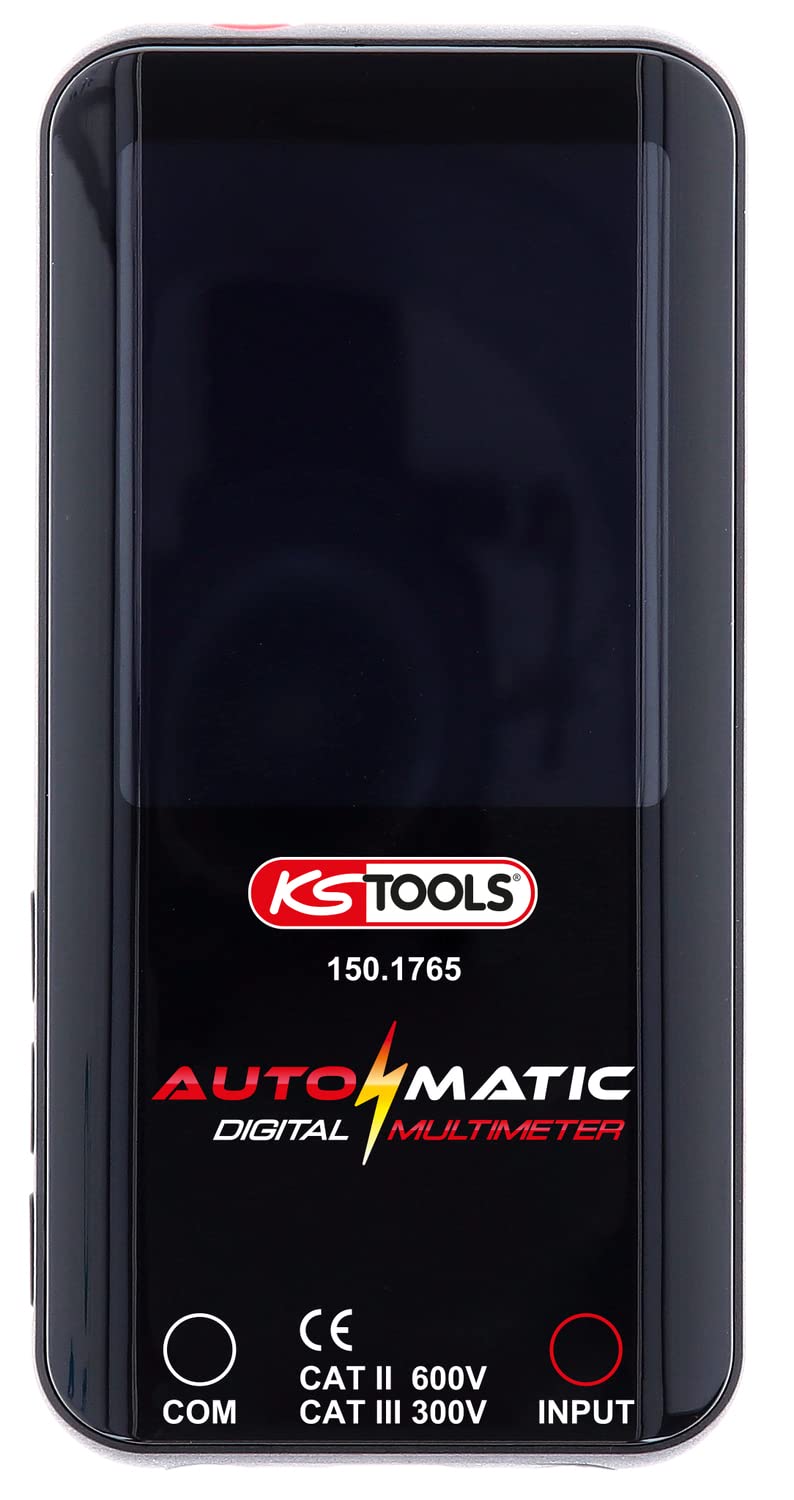 Automātiskais digitālais multimetrs KS Tools 150.1765 ar pārbaudes uzgaļiem, sarkans-melns