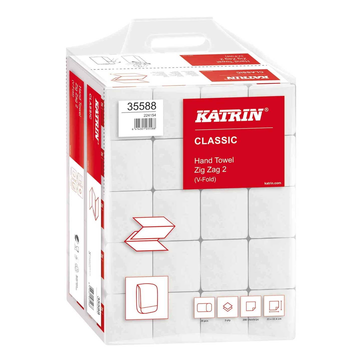 Papīra salvetes KATRIN, 2 slāņi, baltas, 20 iepakojumi à 200 lapas, 230 x 244 mm